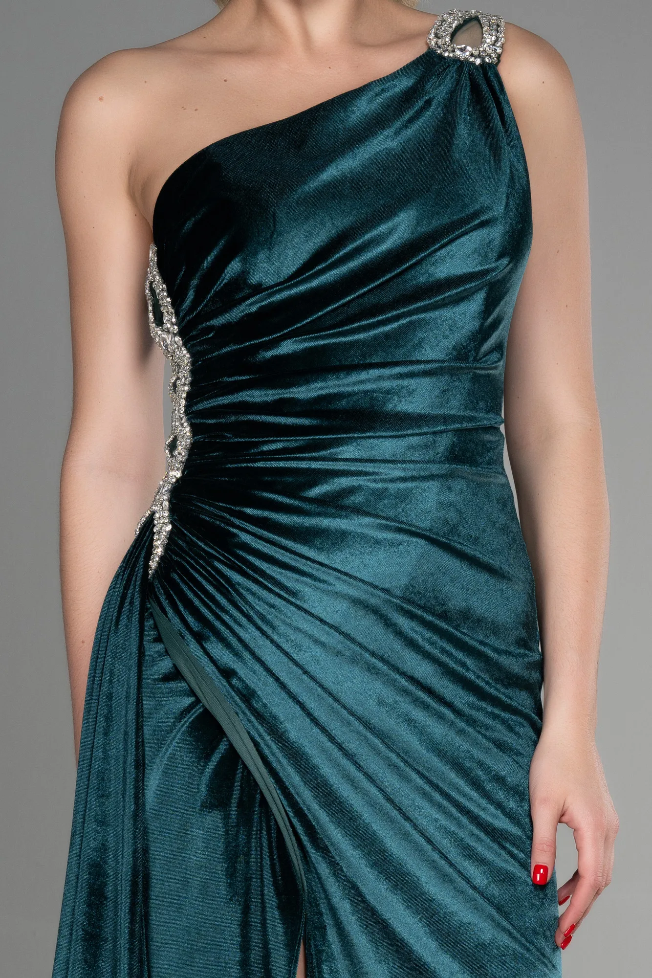 Green-Long Velvet Evening Dress ABU3365