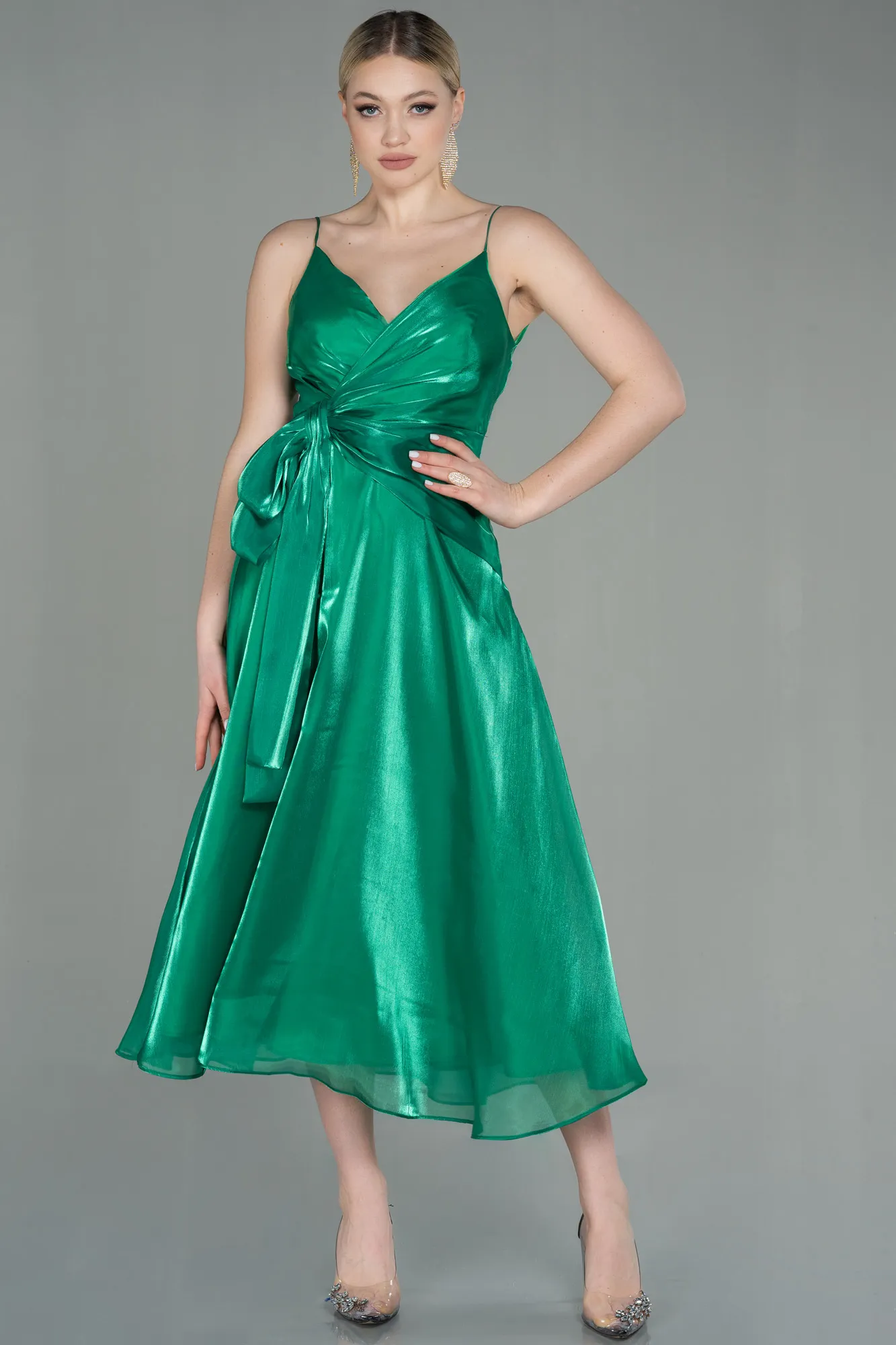 Green-Midi Chiffon Invitation Dress ABK1669