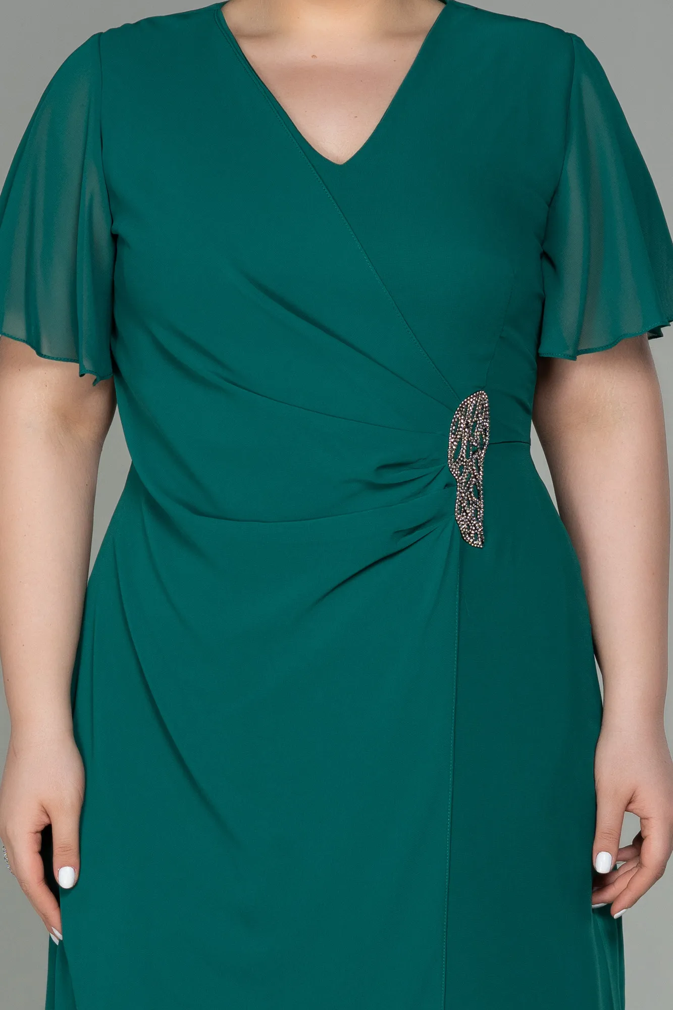 Green-Midi Chiffon Plus Size Evening Dress ABK1660