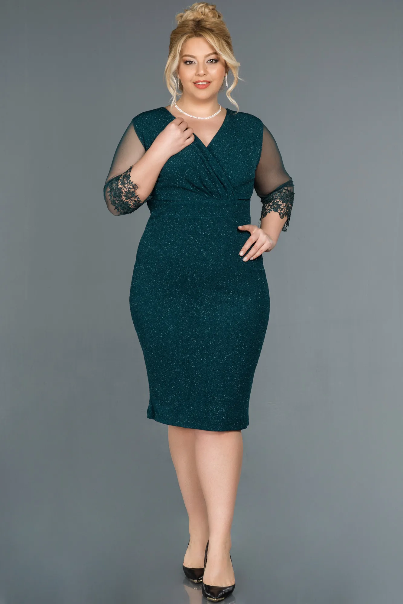 Green-Midi Plus Size Evening Dress ABK1653