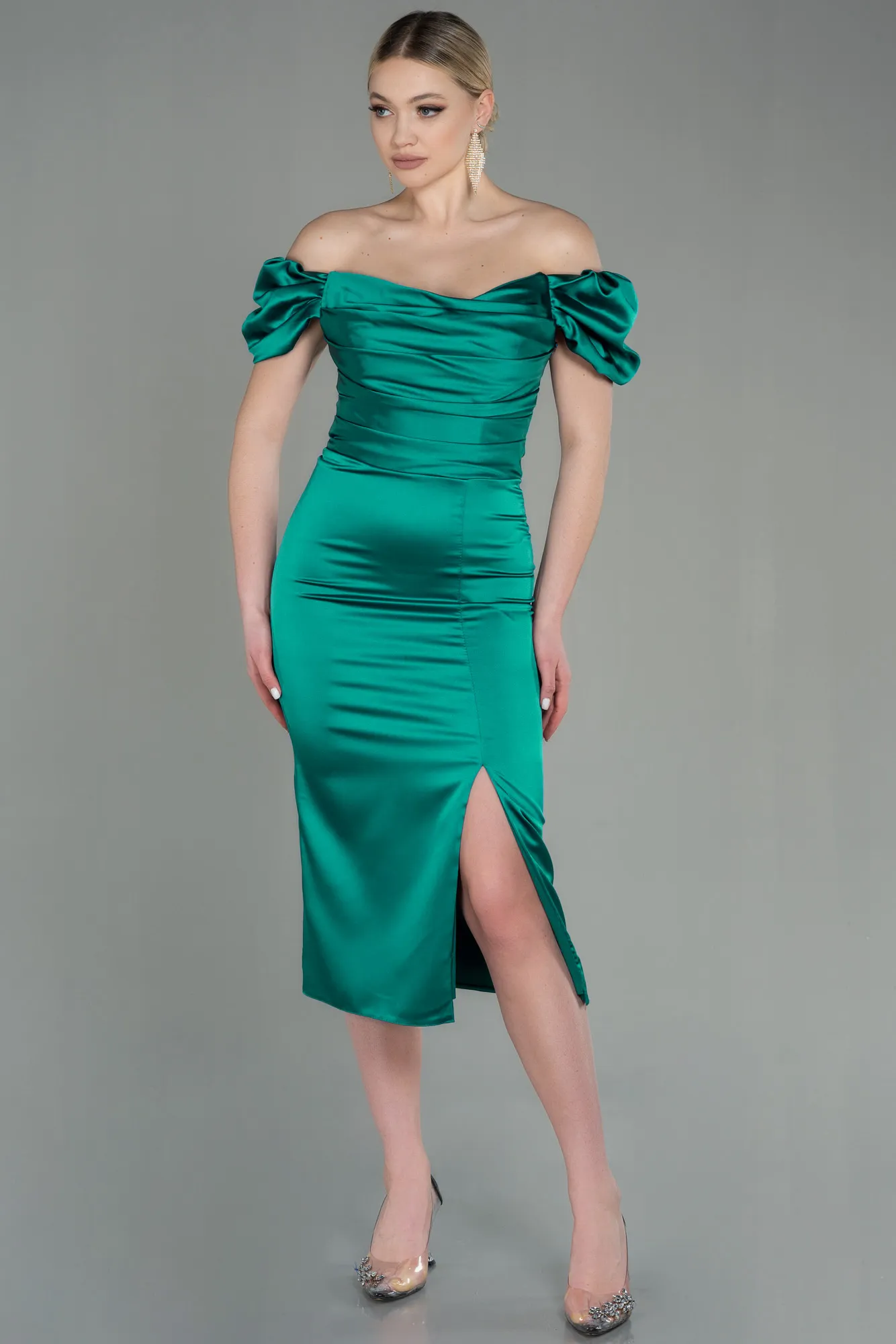 Green-Midi Satin Night Dress ABK1601
