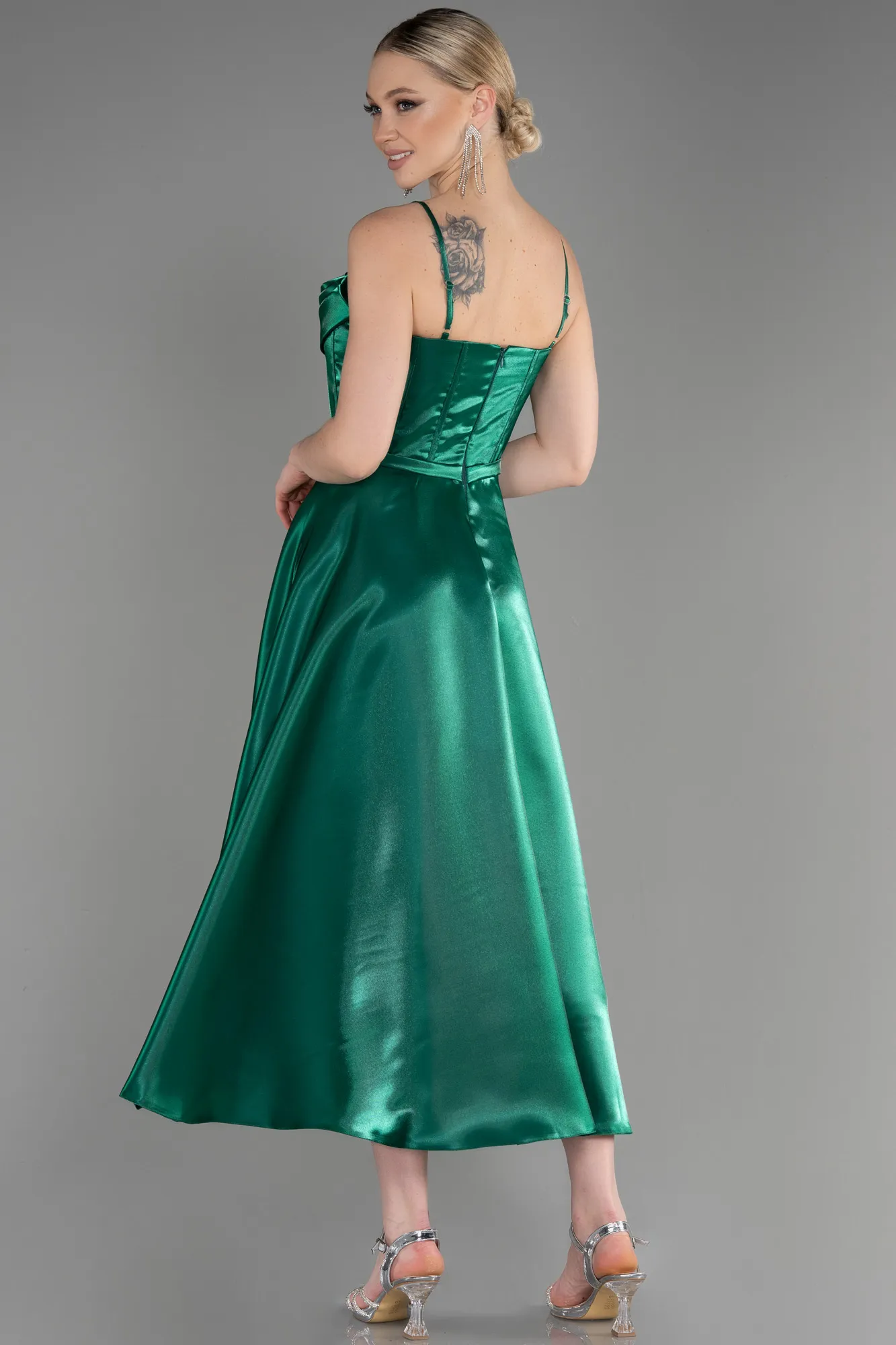 Green-Midi Satin Party Dress ABK2011