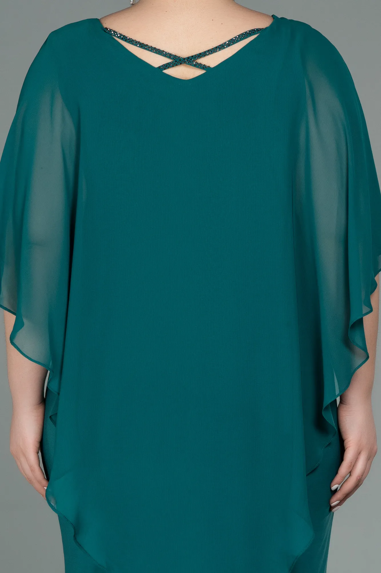 Green-Short Chiffon Plus Size Evening Dress ABK1494