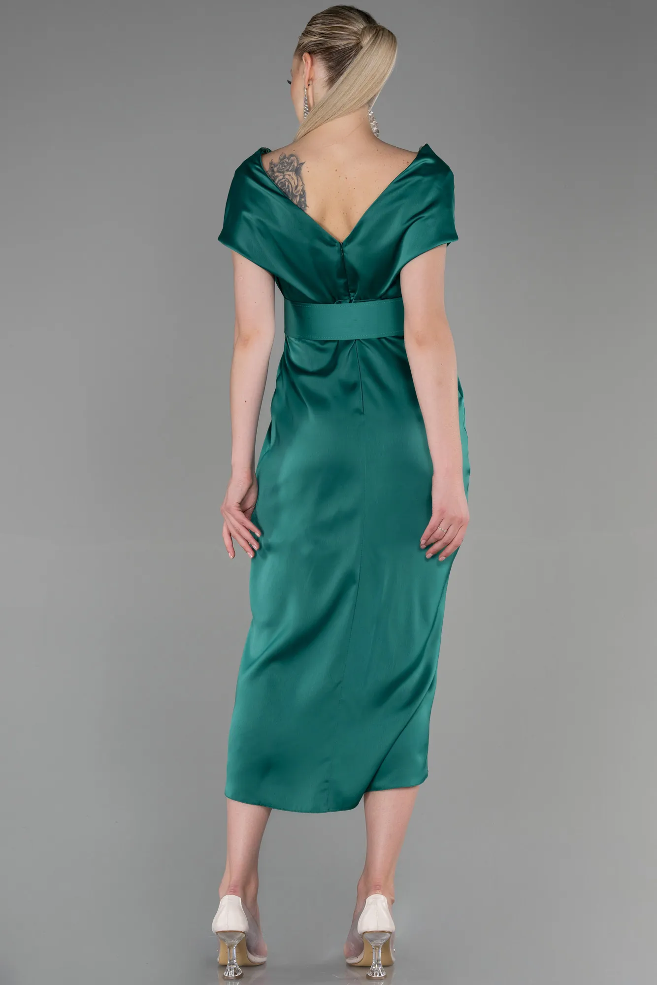 Green-Short Satin Invitation Dress ABK1107