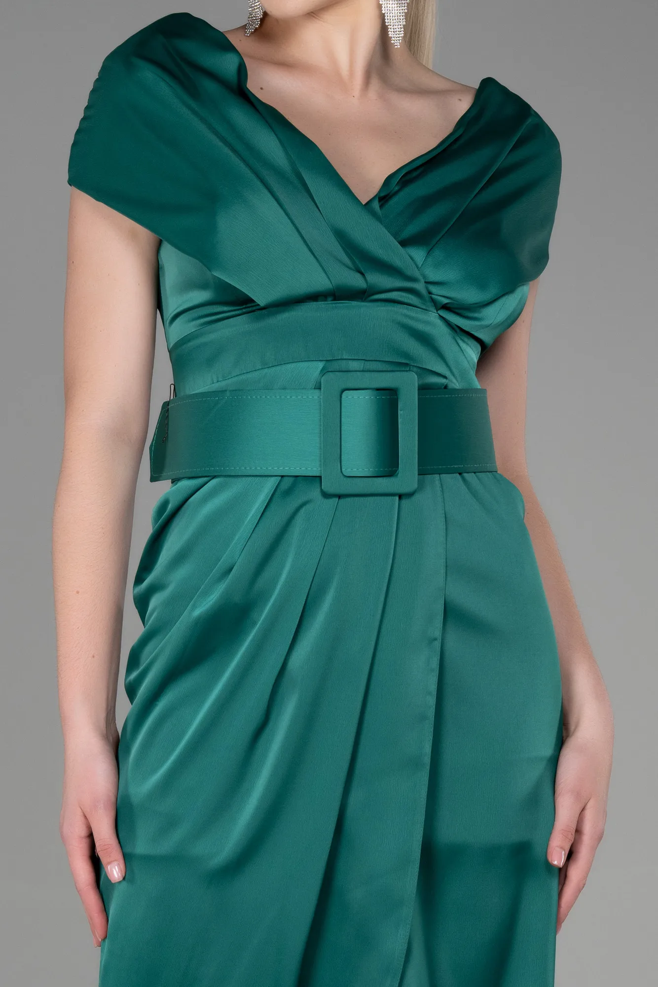 Green-Short Satin Invitation Dress ABK1107