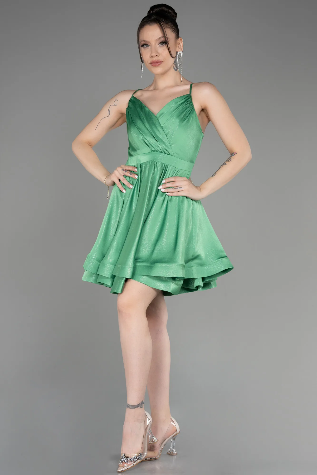 Green-Short Satin Party Dress ABK2044