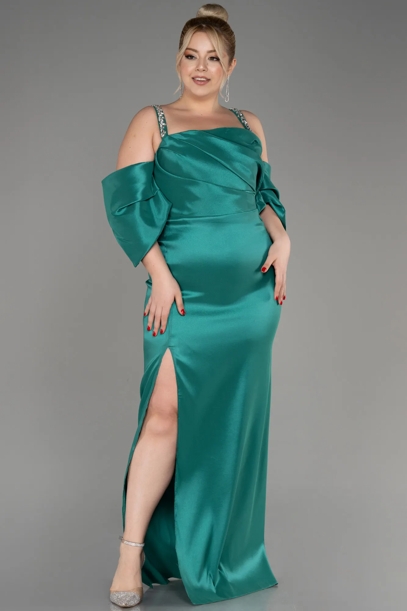 Green-Slit Long Plus Size Evening Dress ABU3921