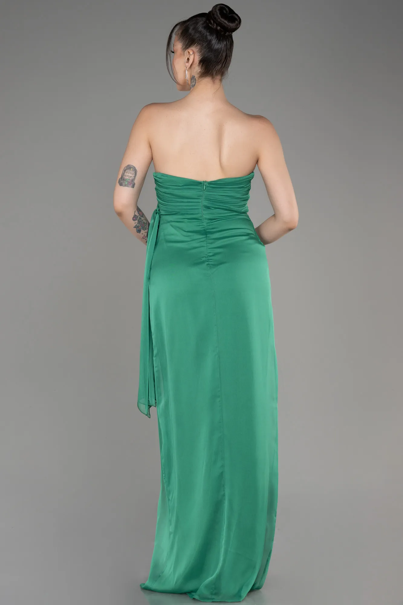 Green-Strapless Slit Long Chiffon Evening Dress ABU3947