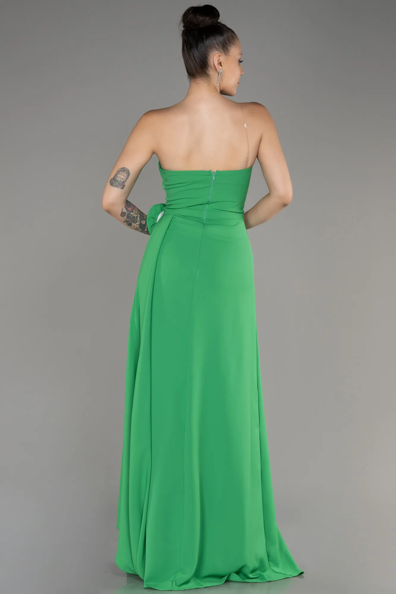 Green-Strapless Slit Long Chiffon Evening Dress ABU3974