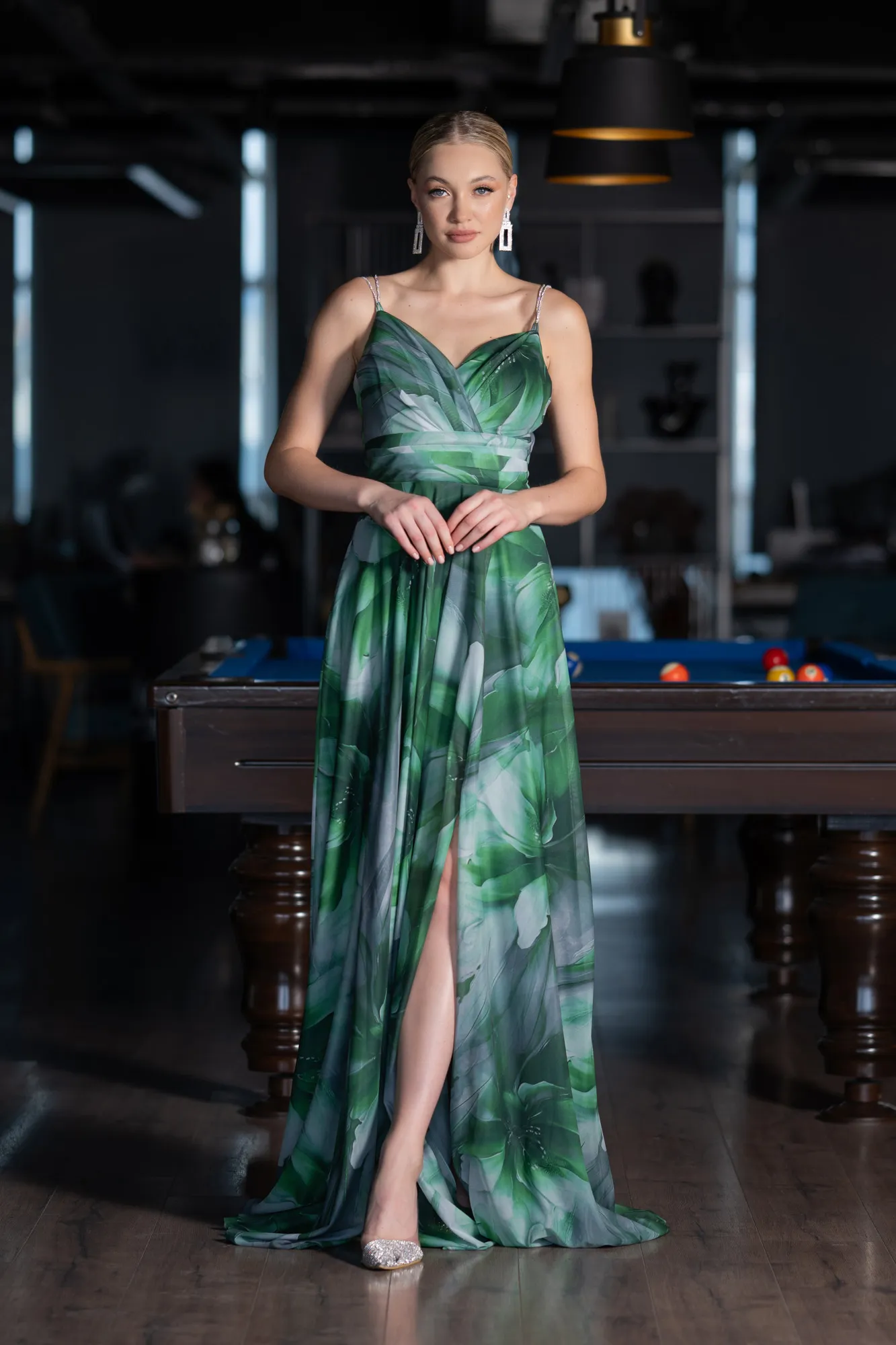 Green-Strapless Slit Long Empirme Prom Dress ABU4184