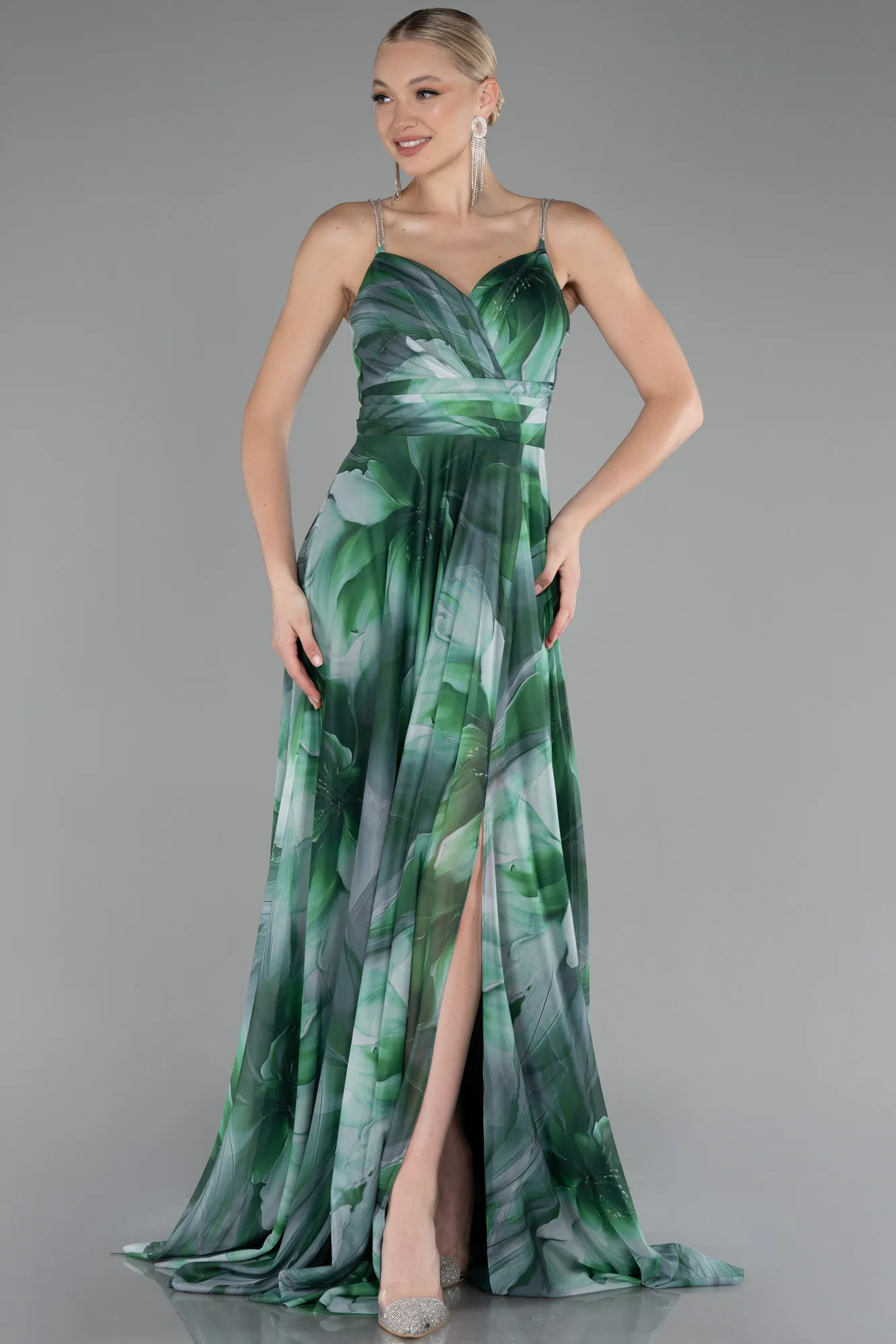 Green-Strapless Slit Long Empirme Prom Dress ABU4184