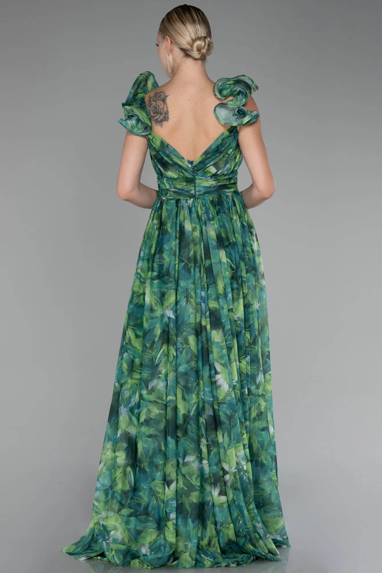 Green-Strappy Floral Long Prom Dress ABU4134