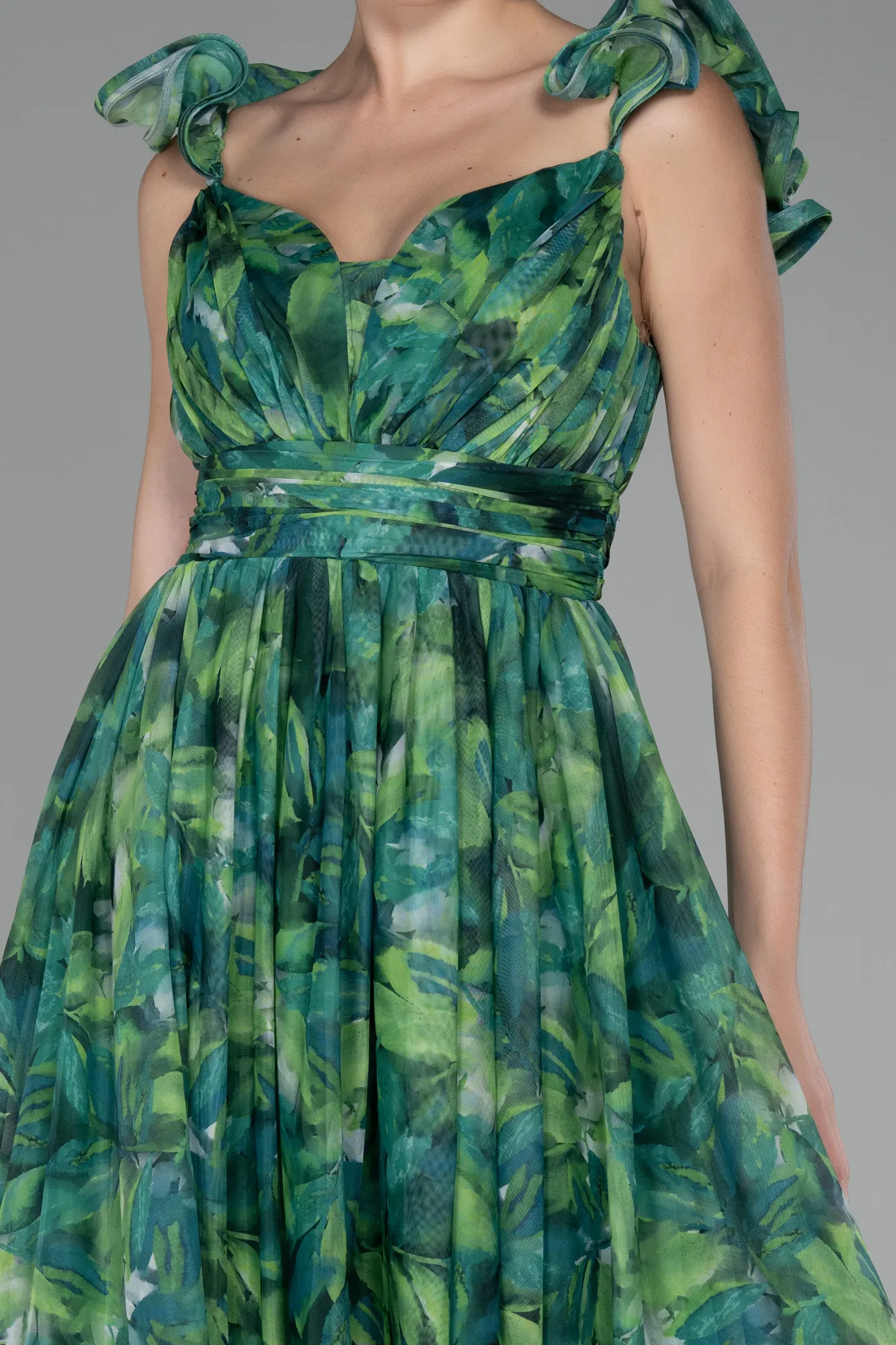 Green-Strappy Floral Long Prom Dress ABU4134