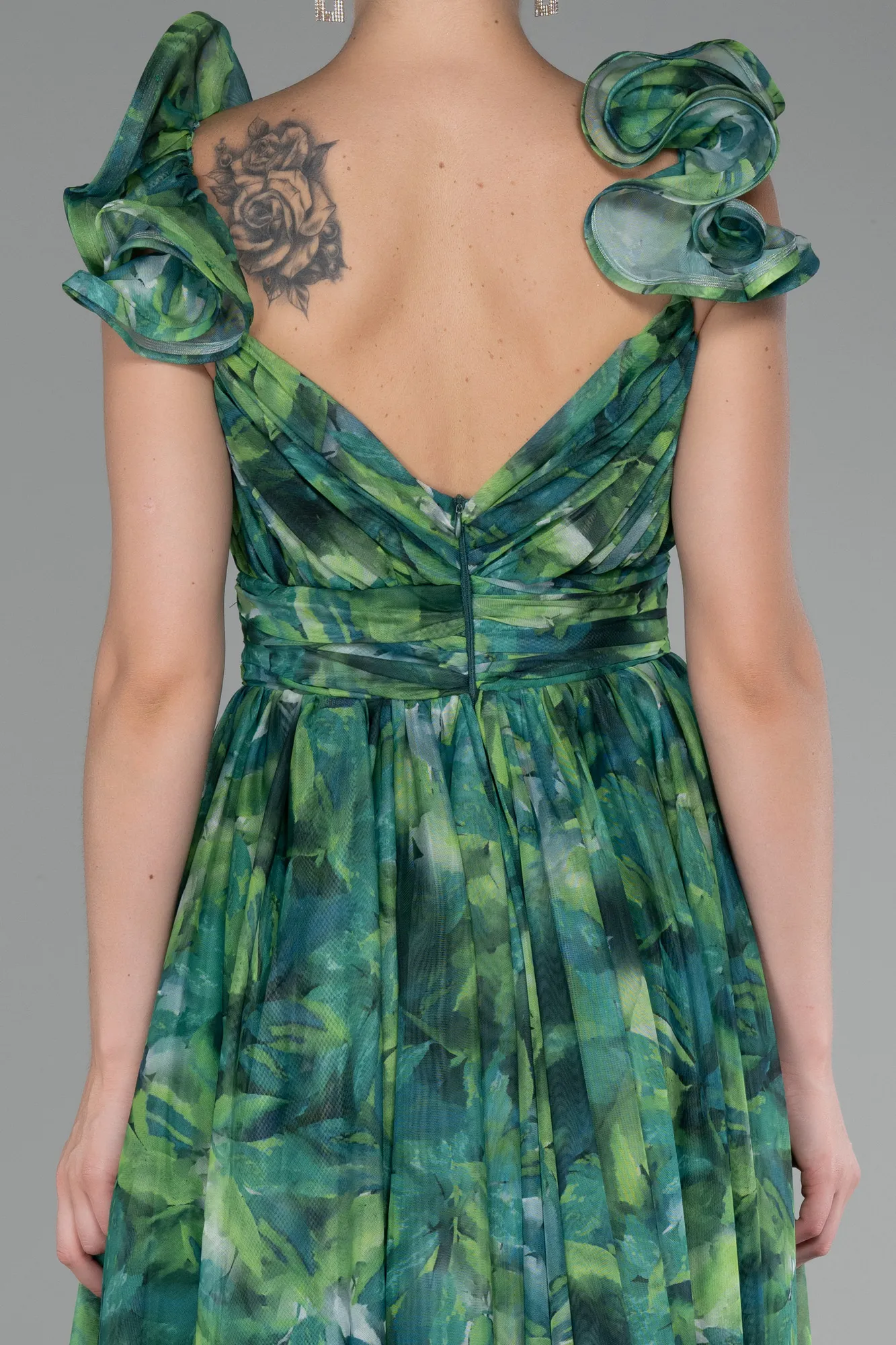 Green-Strappy Floral Long Prom Dress ABU4134