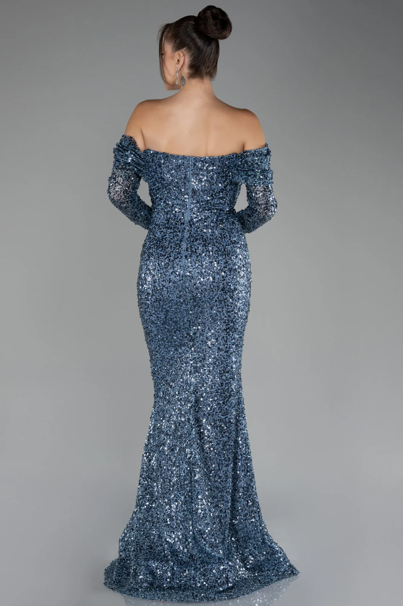 Grey-Indigo-Long Scaly Mermaid Evening Gown ABU3985