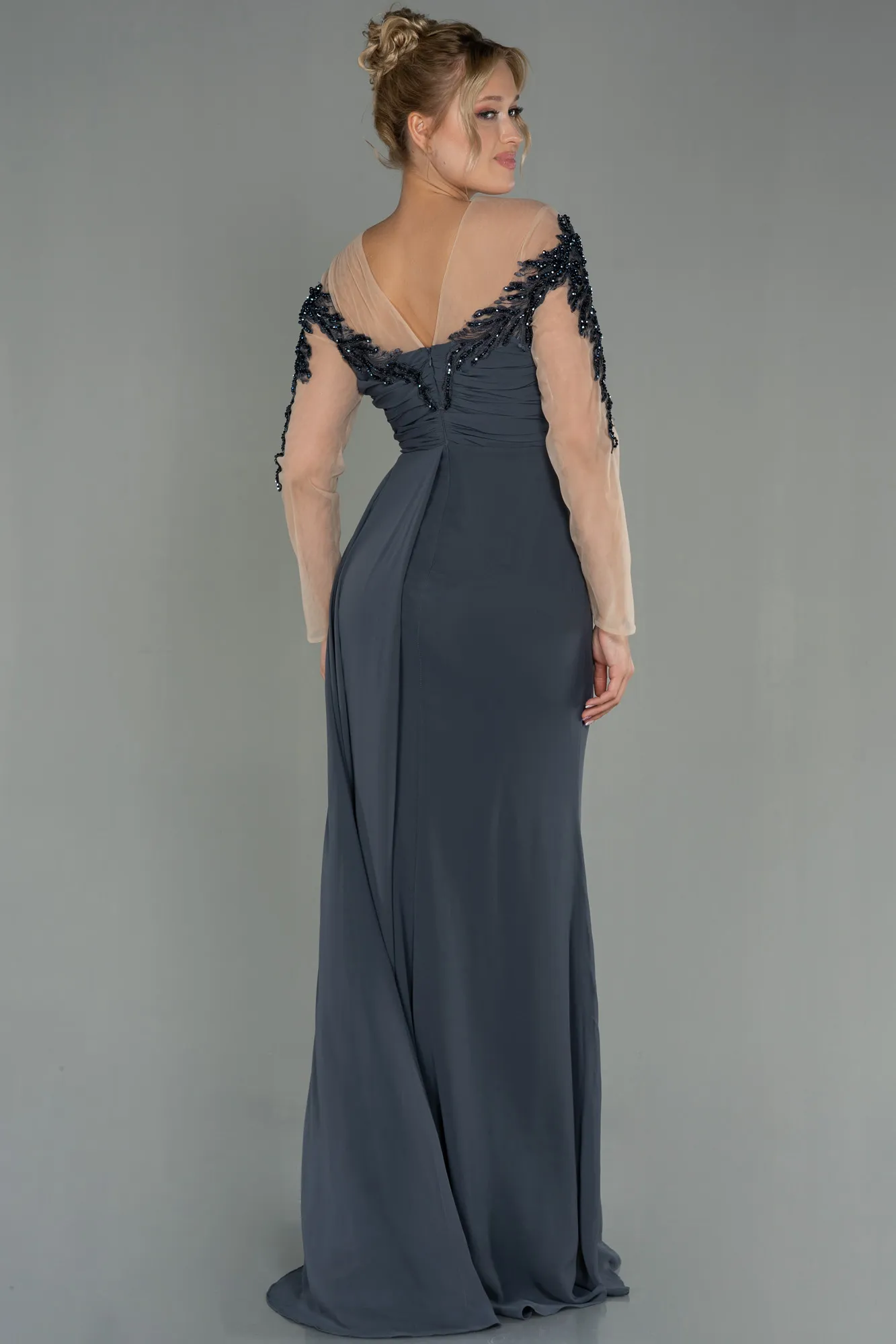 Grey-Long Chiffon Evening Dress ABU3012