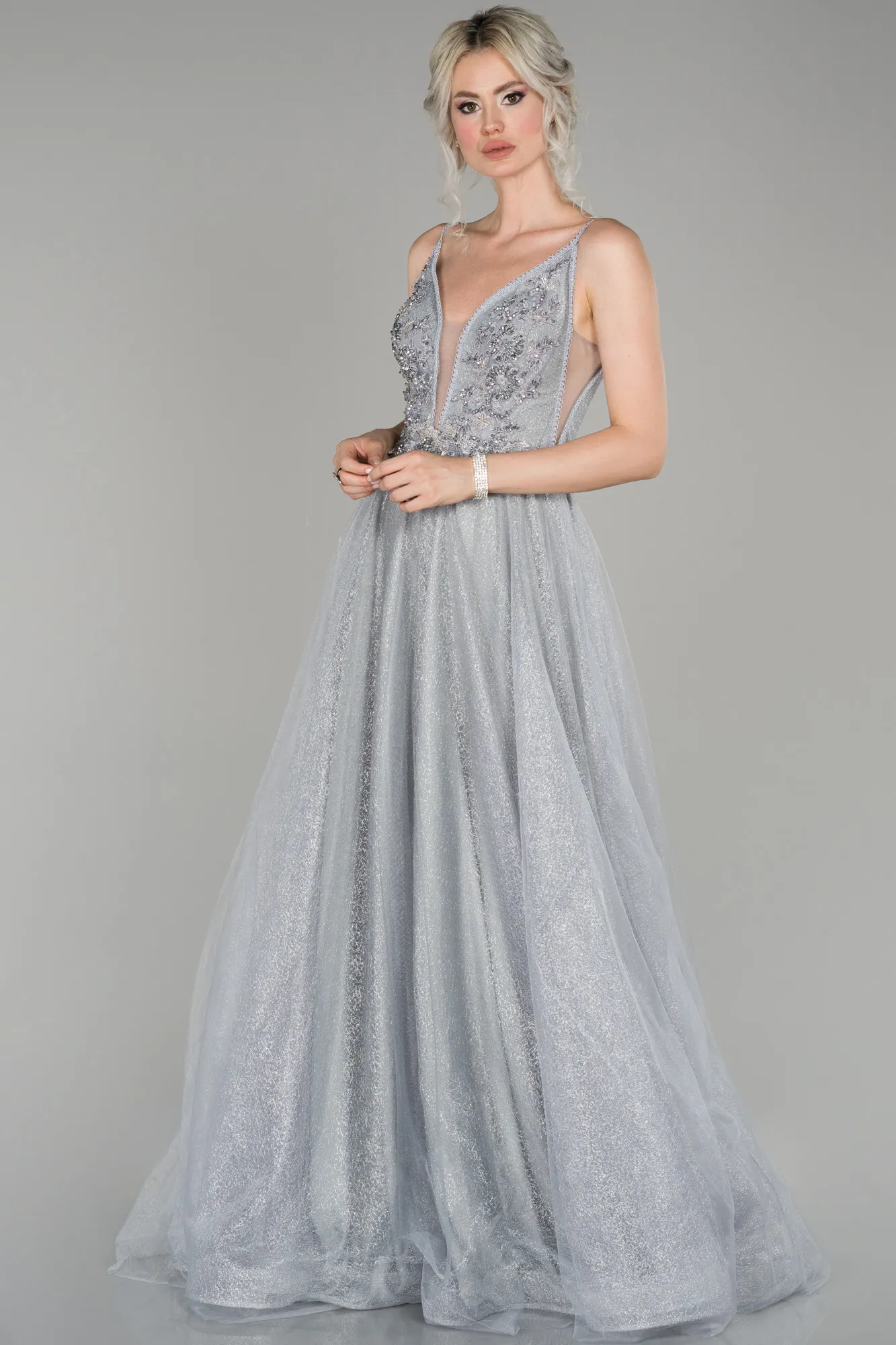 Grey-Long Engagement Dress ABU1442