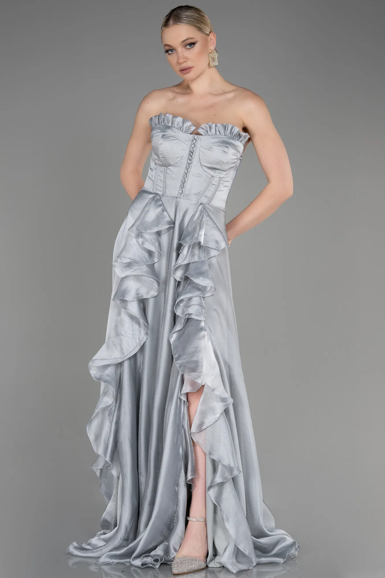 Grey-Long Evening Dress ABU3720