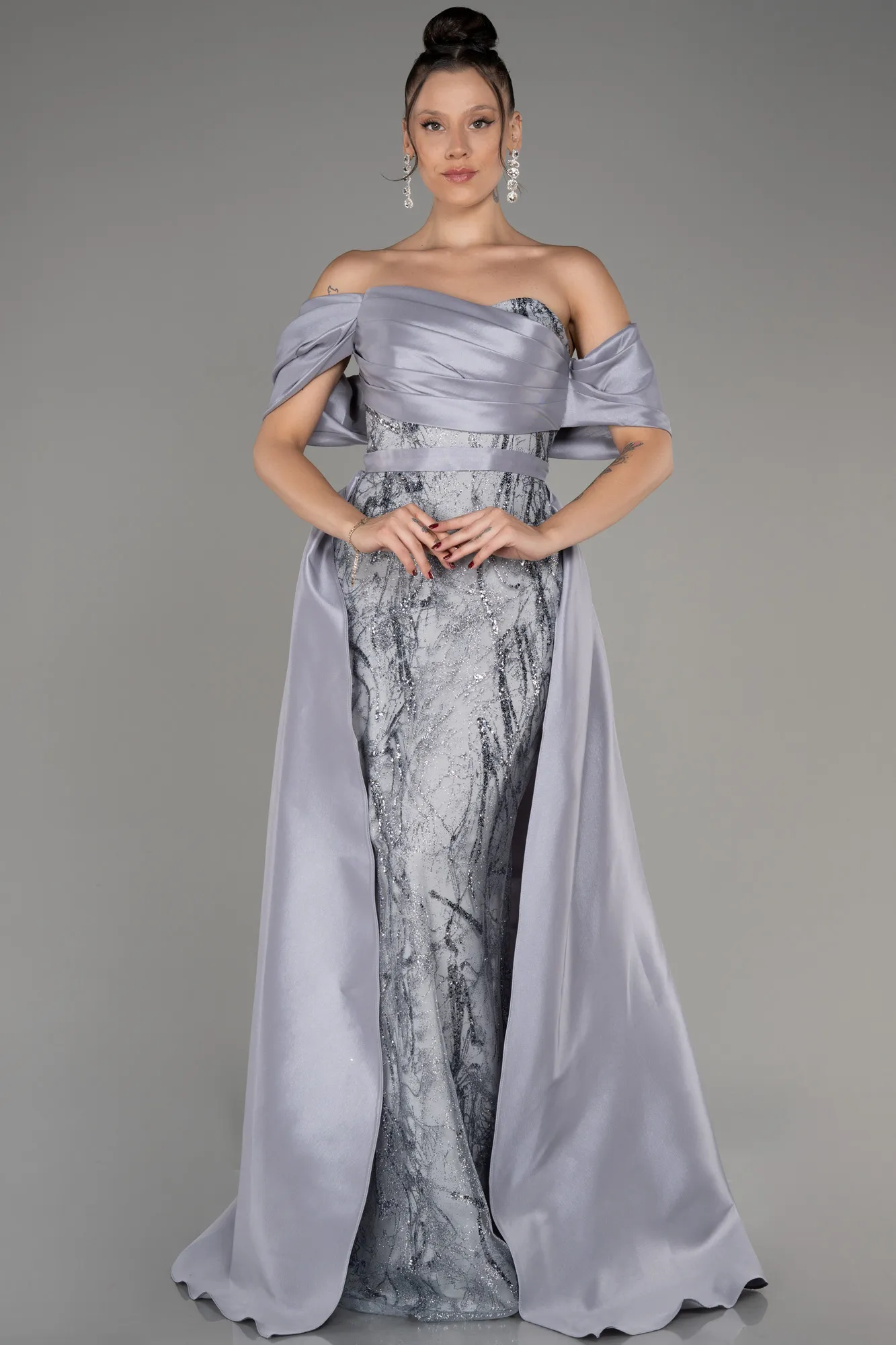 Grey-Long Evening Dress ABU3887