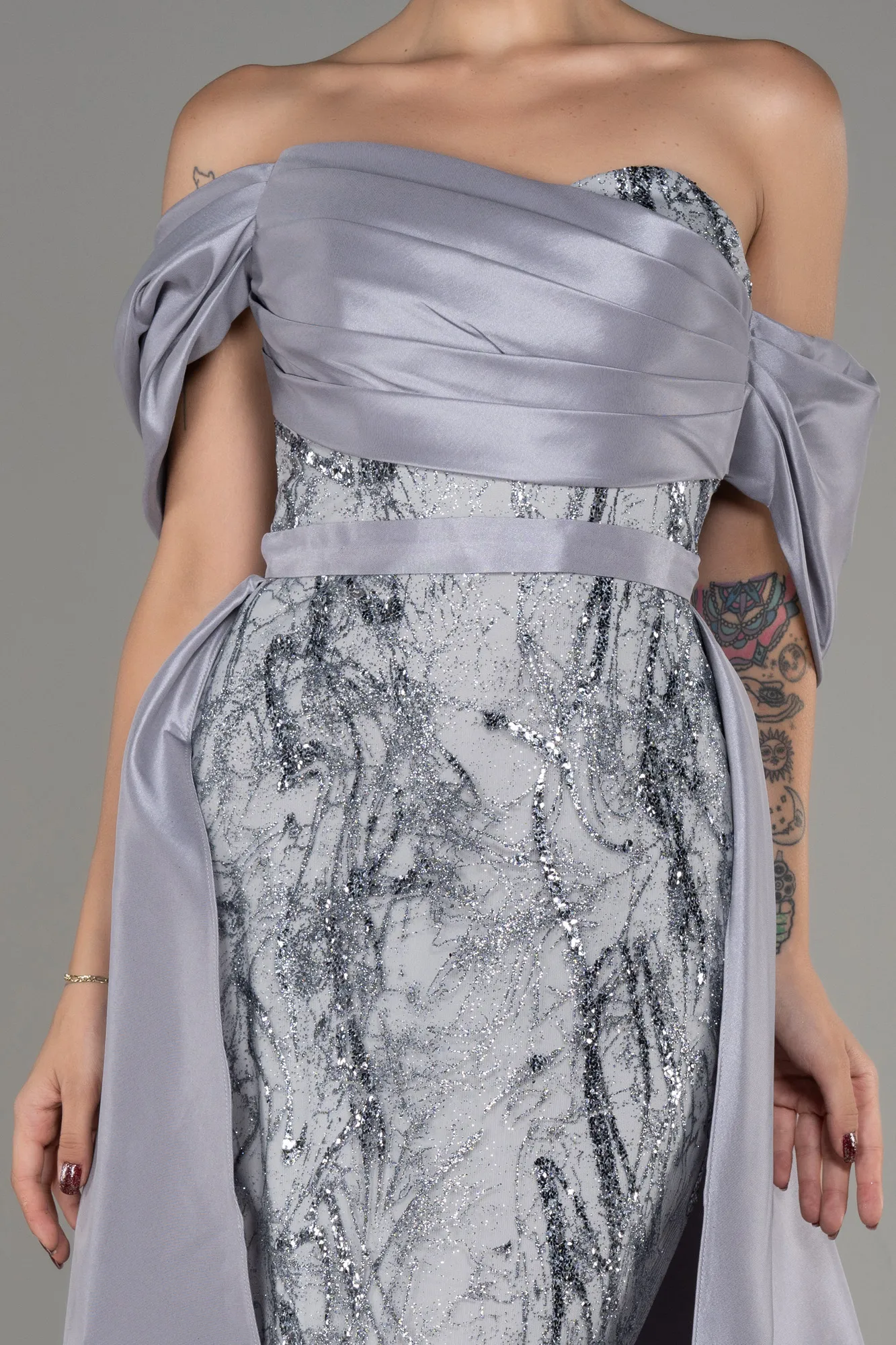 Grey-Long Evening Dress ABU3887