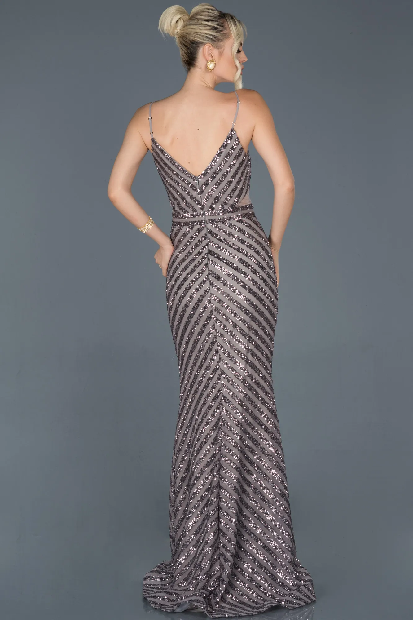 Grey-Long Mermaid Evening Dress ABU892