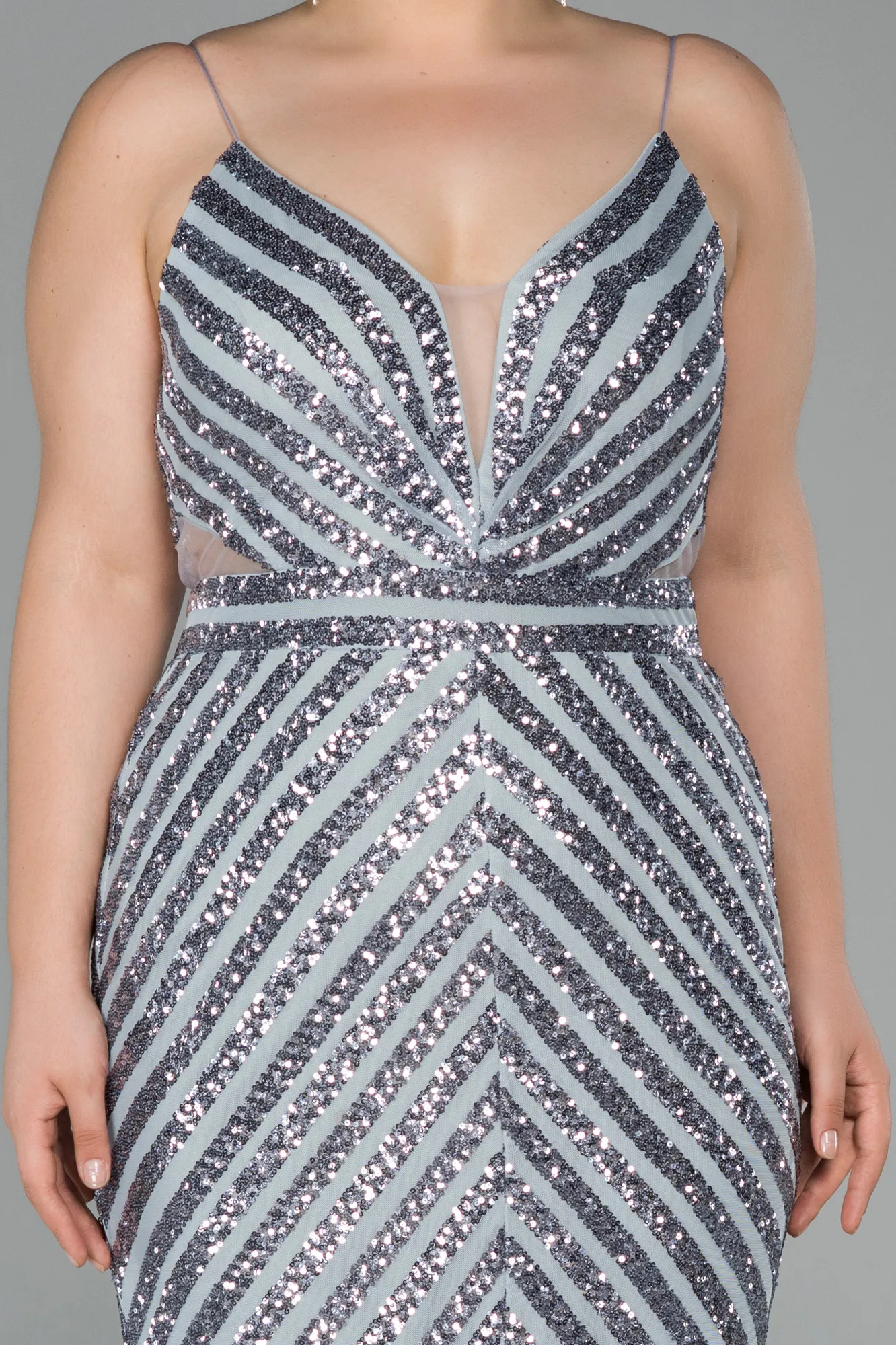 Grey-Long Plus Size Evening Dress ABU1661