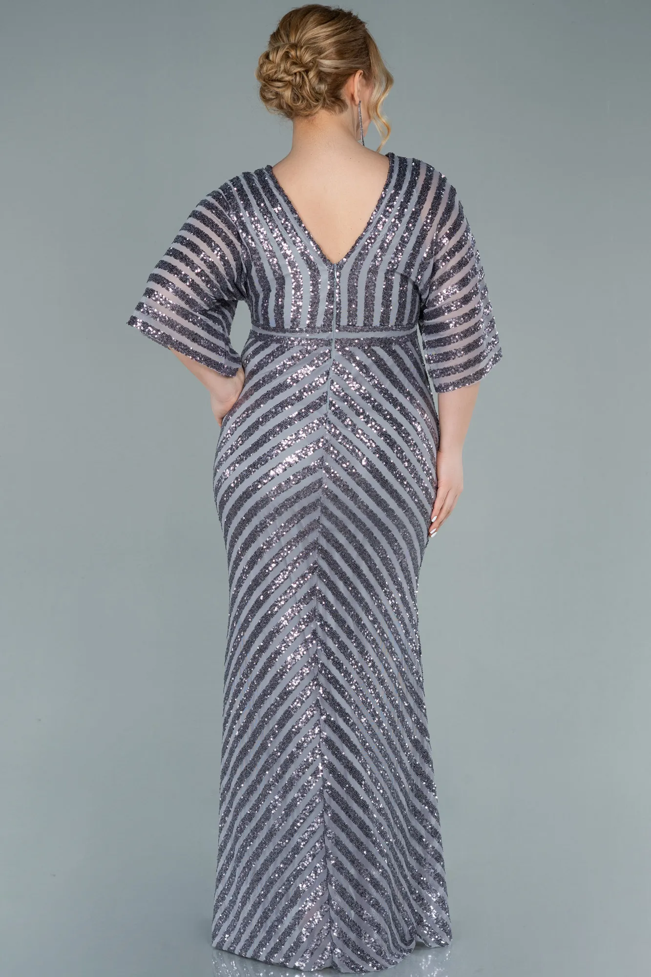 Grey-Long Plus Size Evening Dress ABU2309