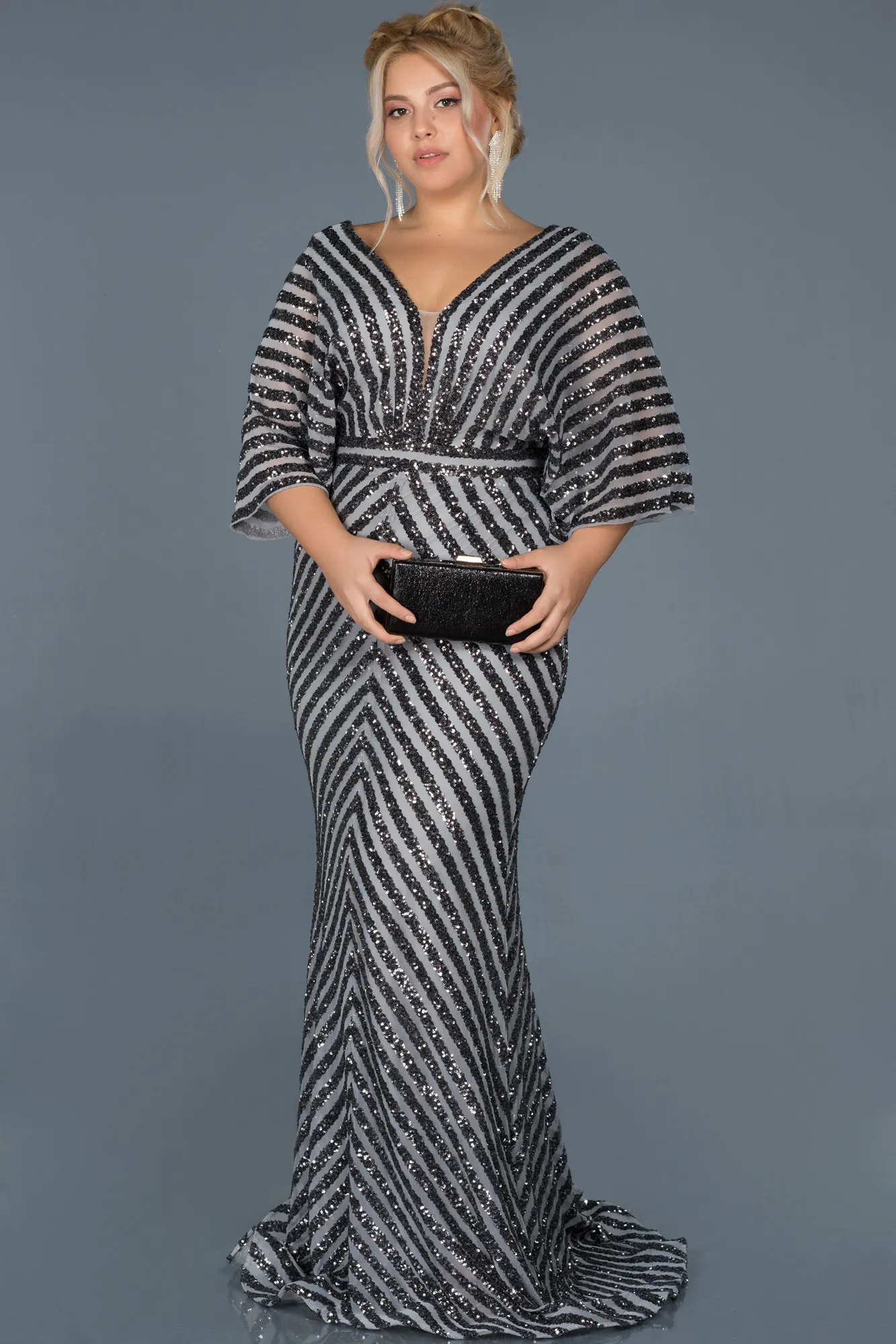 Grey-Long Plus Size Evening Dress ABU900