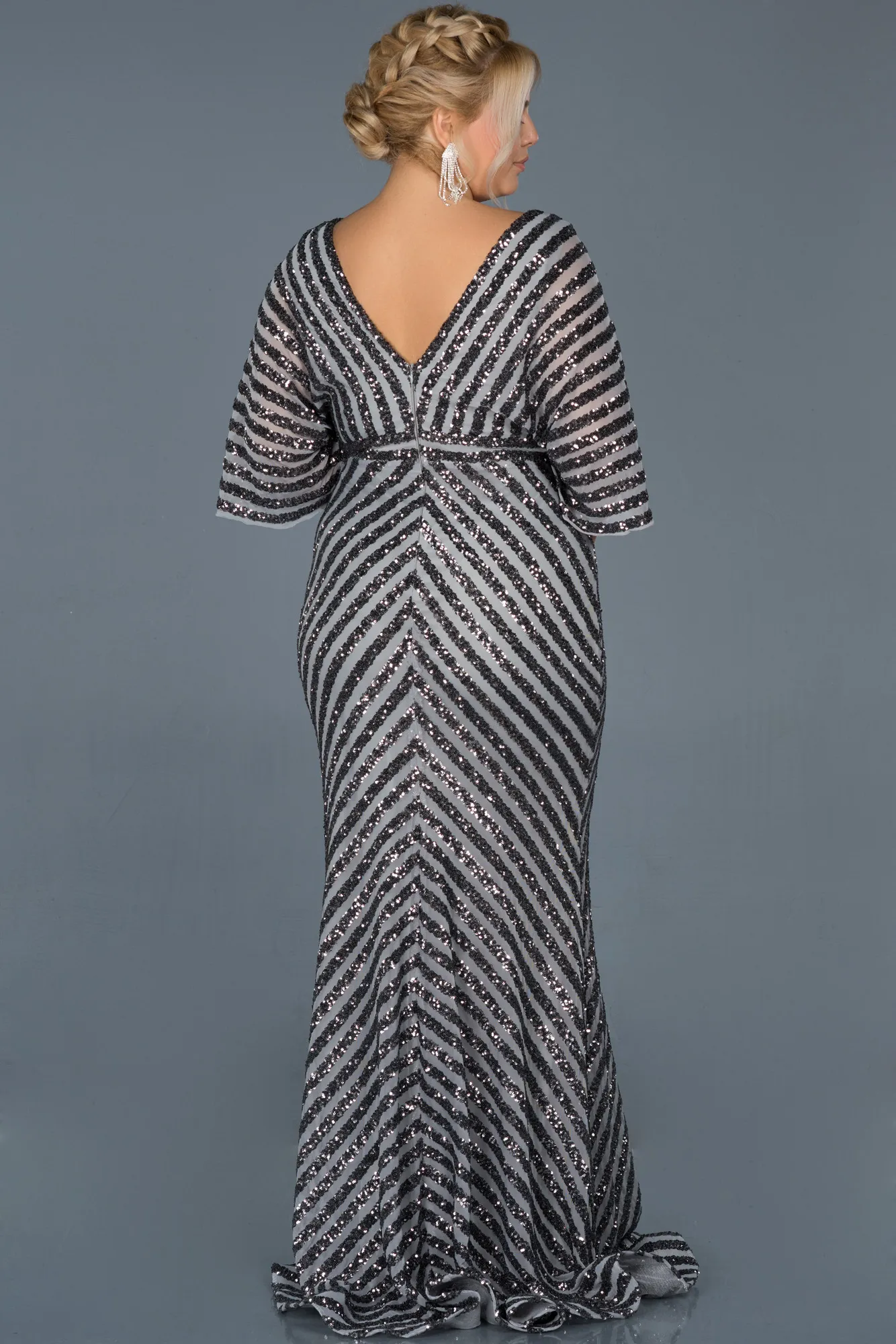 Grey-Long Plus Size Evening Dress ABU900