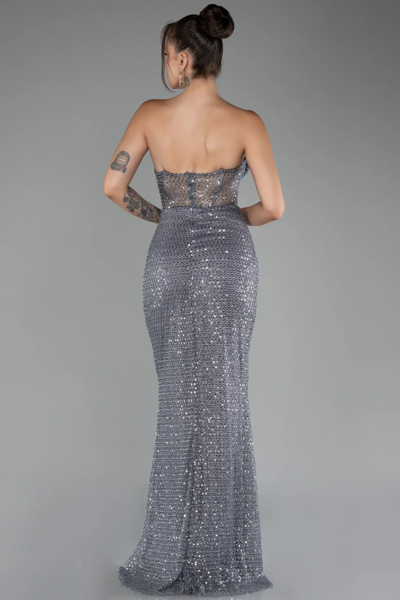 Grey-Long Scaly Mermaid Evening Gown ABU3970