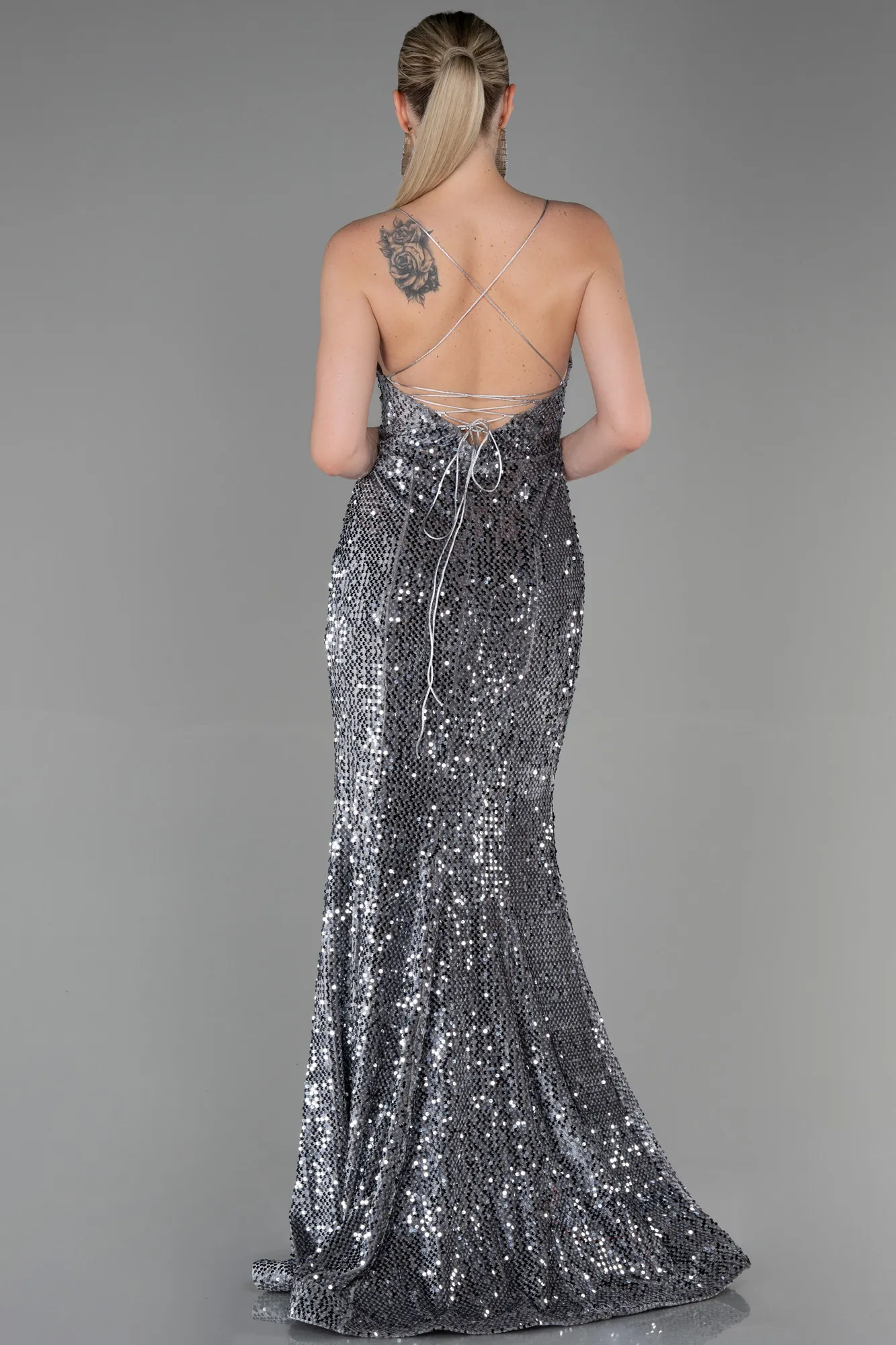 Grey-Long Velvet Mermaid Evening Dress ABU2787