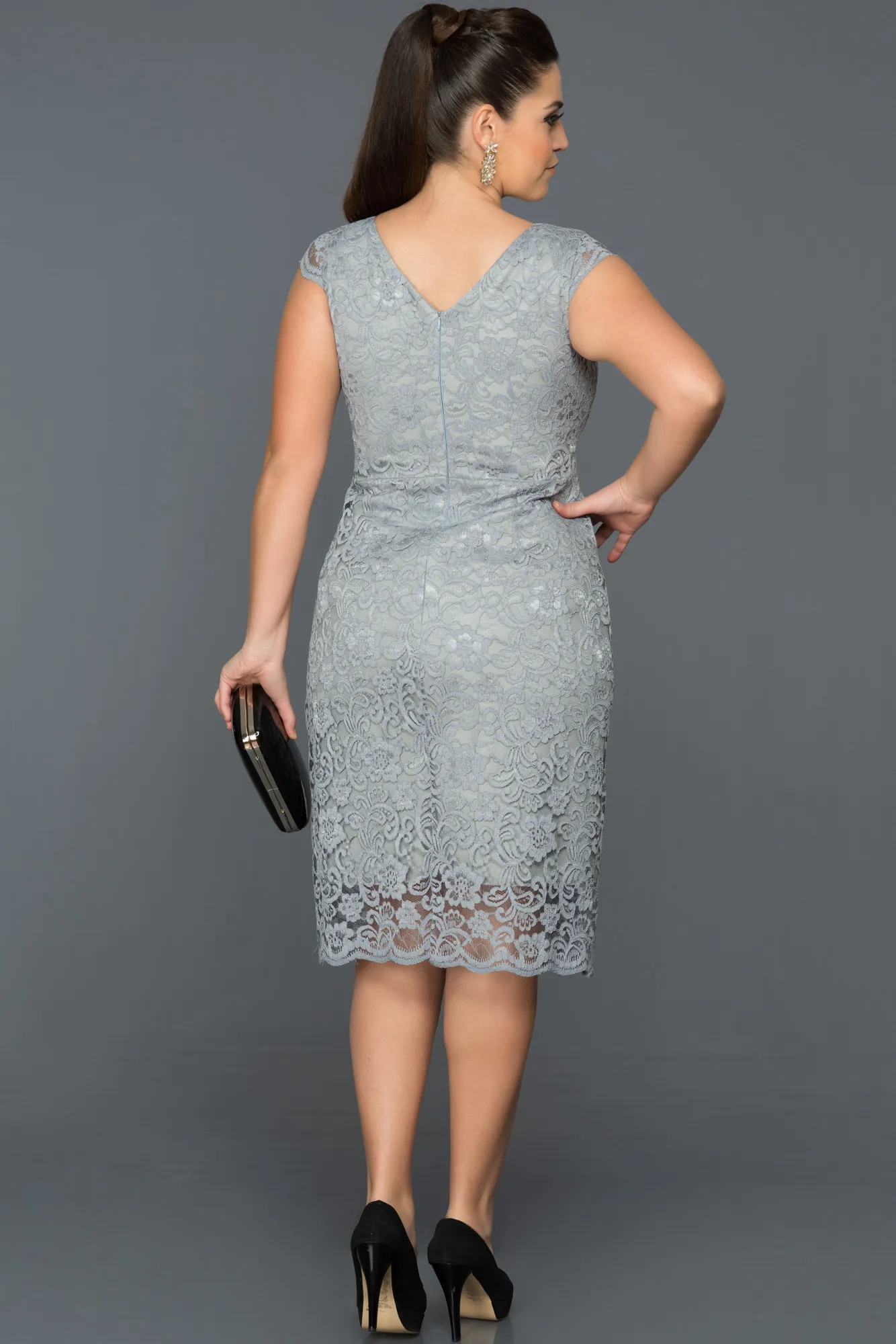Grey-Short Oversized Evening Dress ABK010