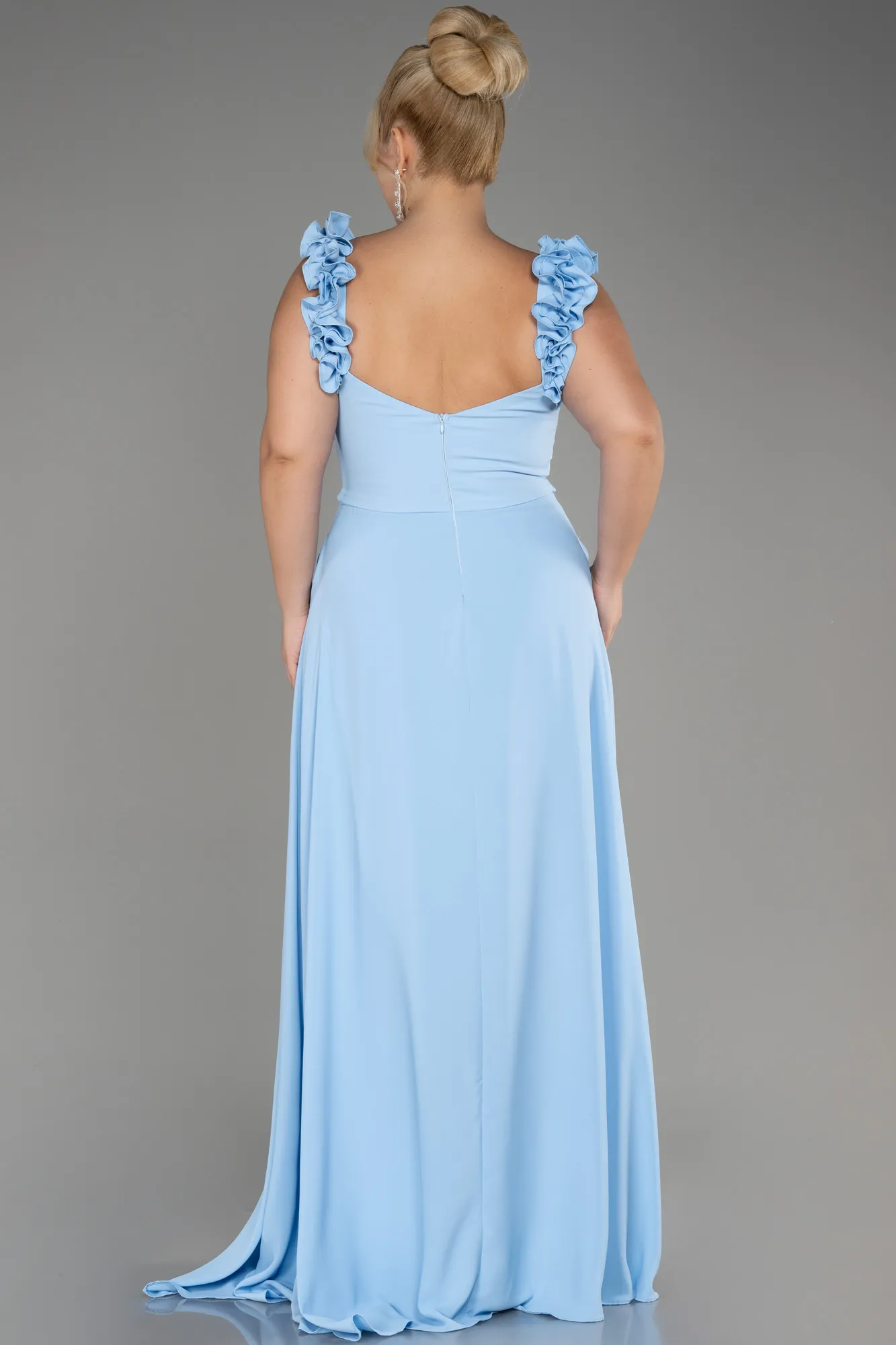 Ice Blue-Boat Neck Long Chiffon Plus Size Evening Dress ABU4026