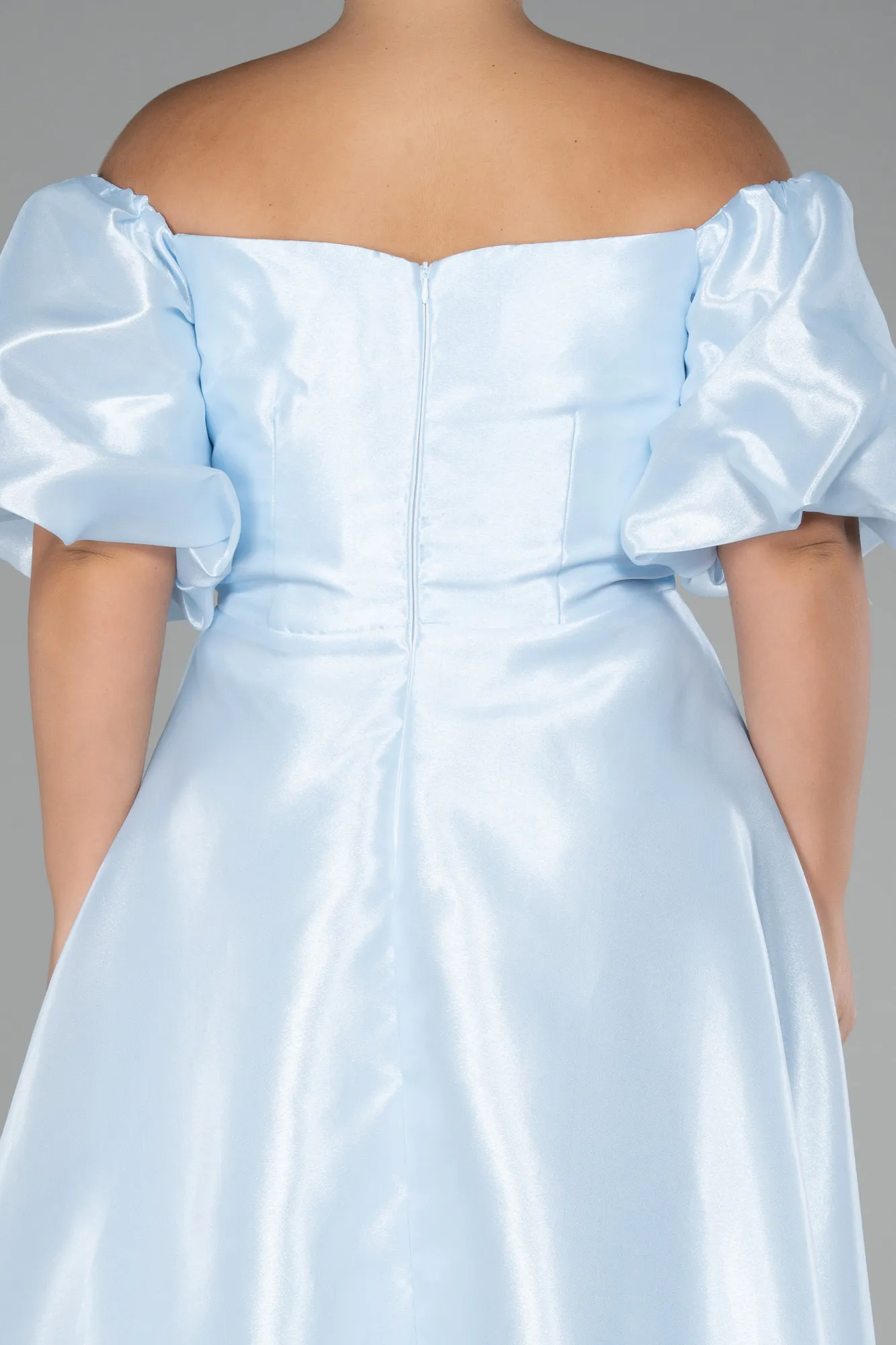 Ice Blue-Boat Neck Midi Plus Size Taffeta Evening Dress ABK2128