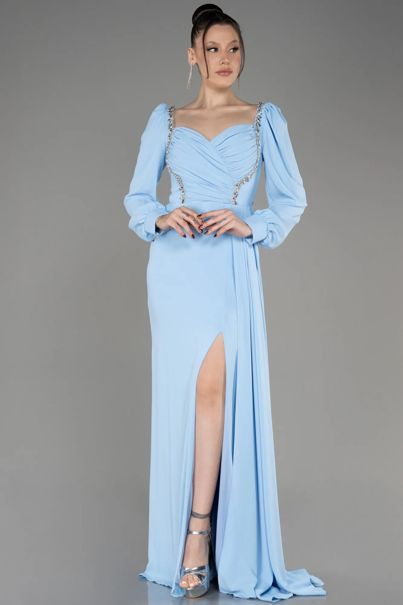 Ice Blue-Long Chiffon Evening Dress ABU3885