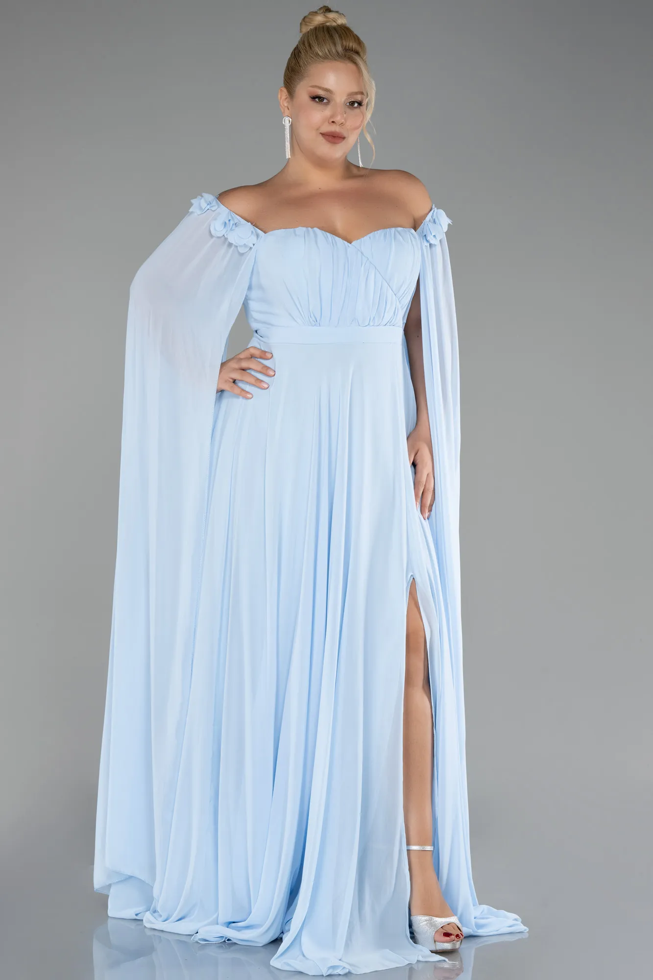 Ice Blue-Long Chiffon Plus Size Evening Dress ABU3464