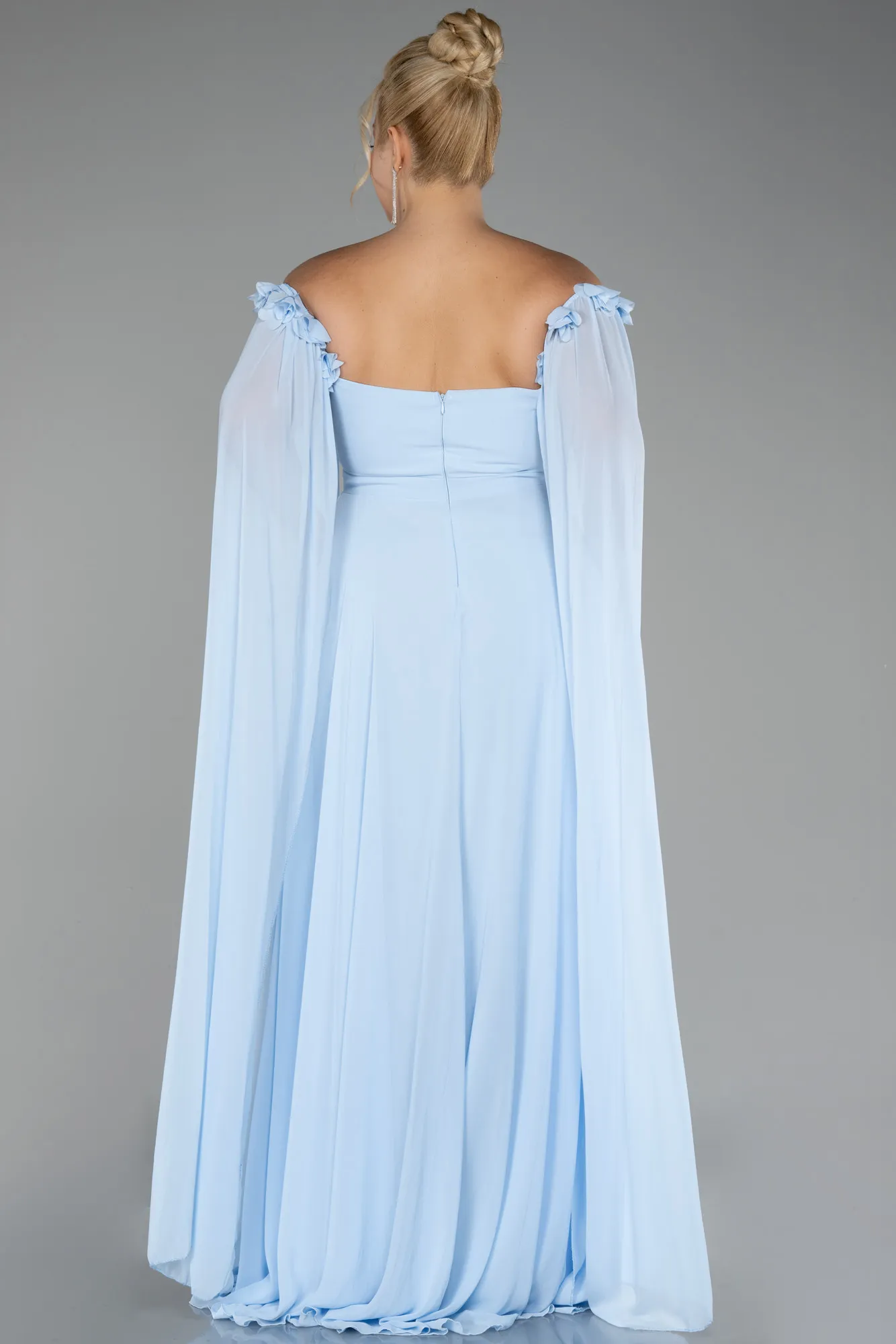 Ice Blue-Long Chiffon Plus Size Evening Dress ABU3464