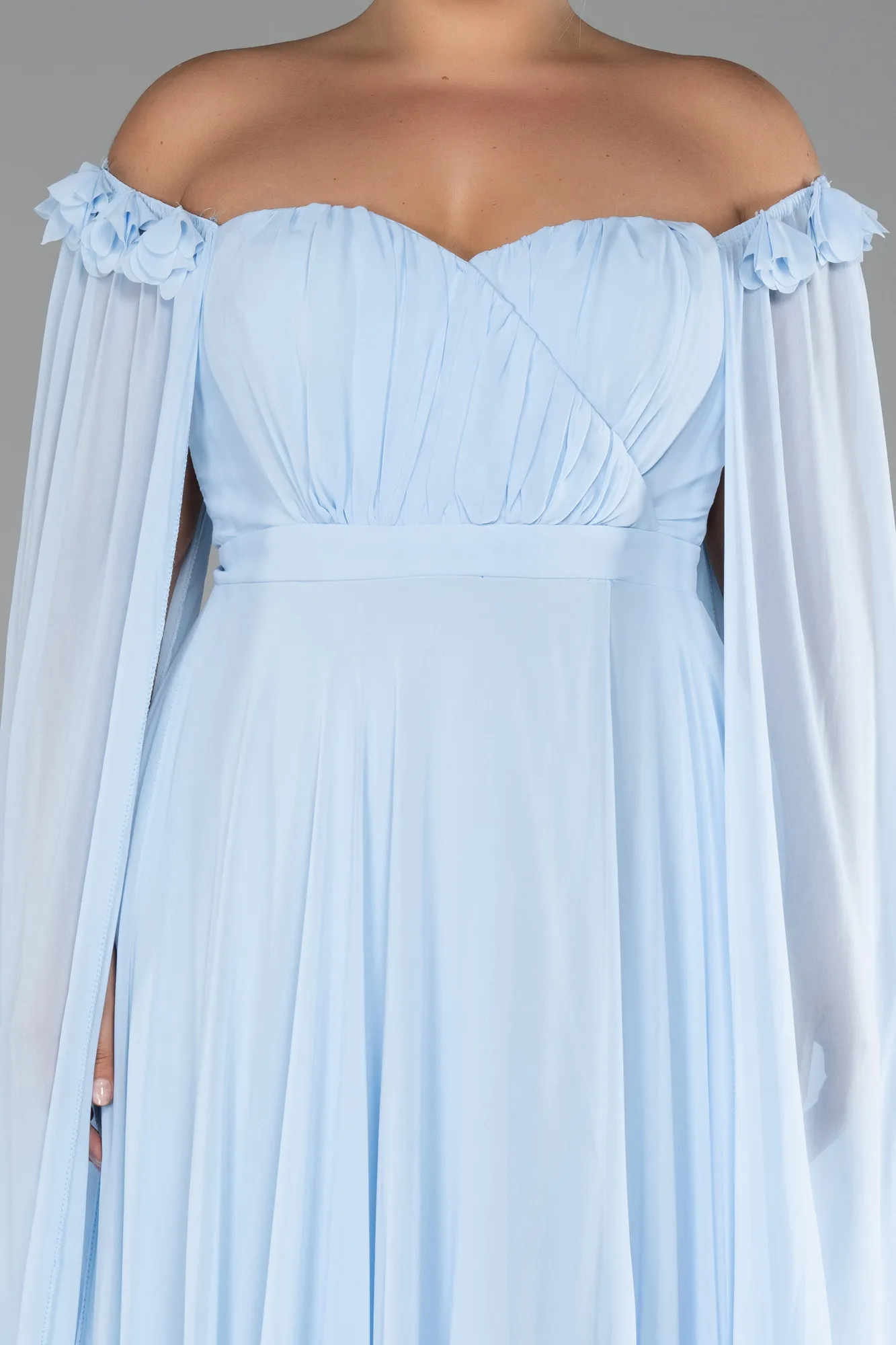 Ice Blue-Long Chiffon Plus Size Evening Dress ABU3464