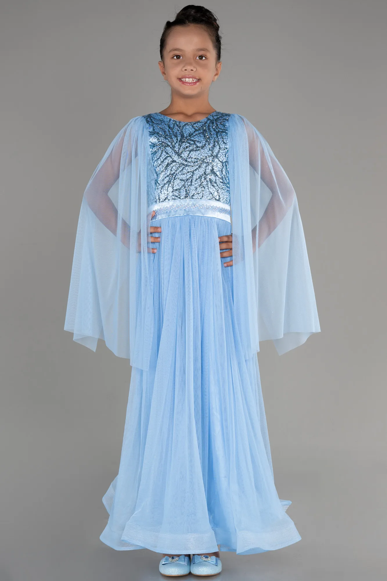 Ice Blue-Long Girl Dress ABU3155