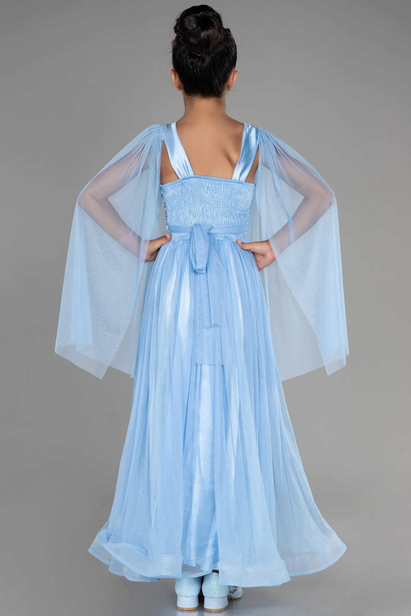 Ice Blue-Long Girl Dress ABU3155