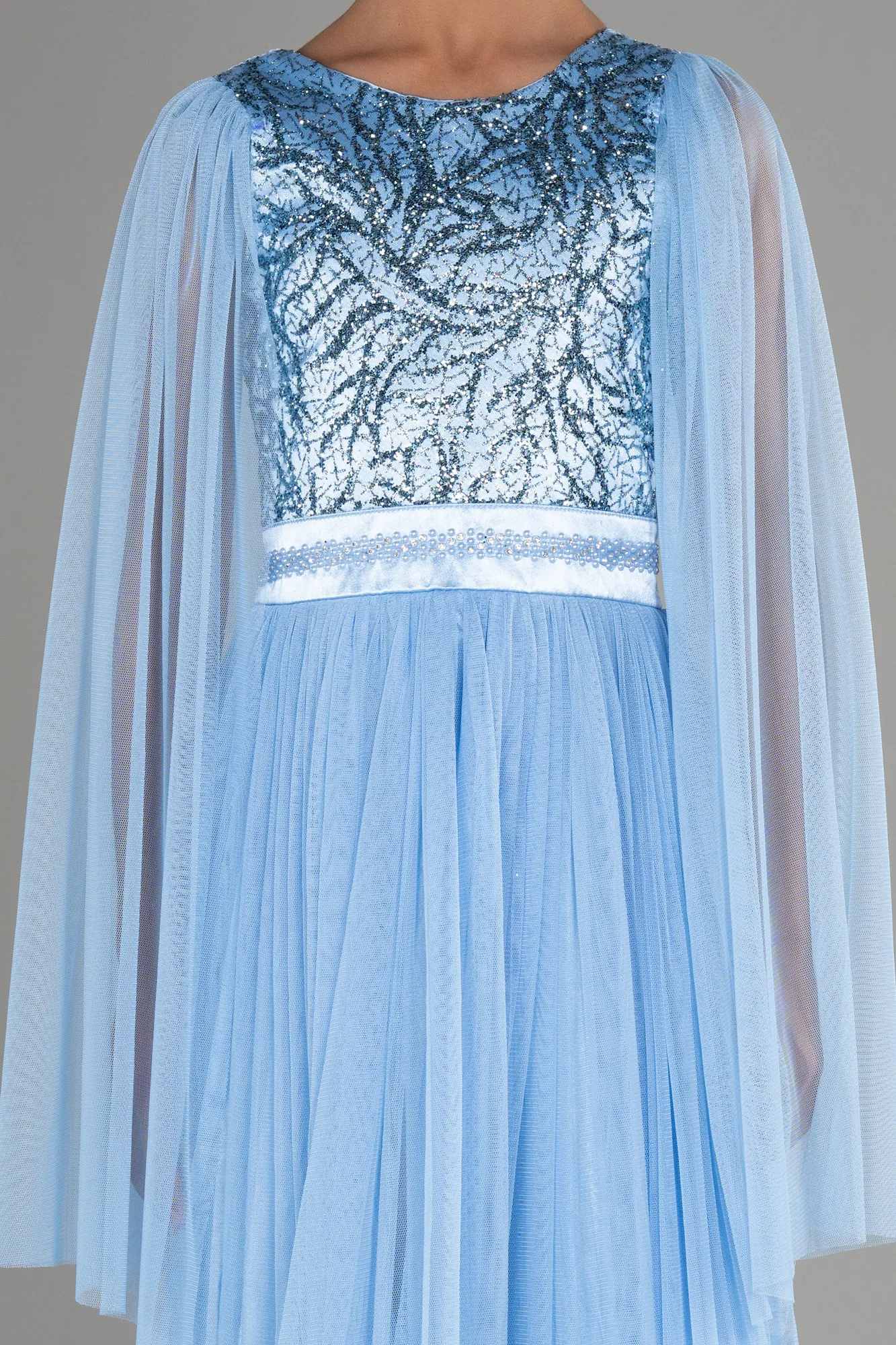 Ice Blue-Long Girl Dress ABU3155