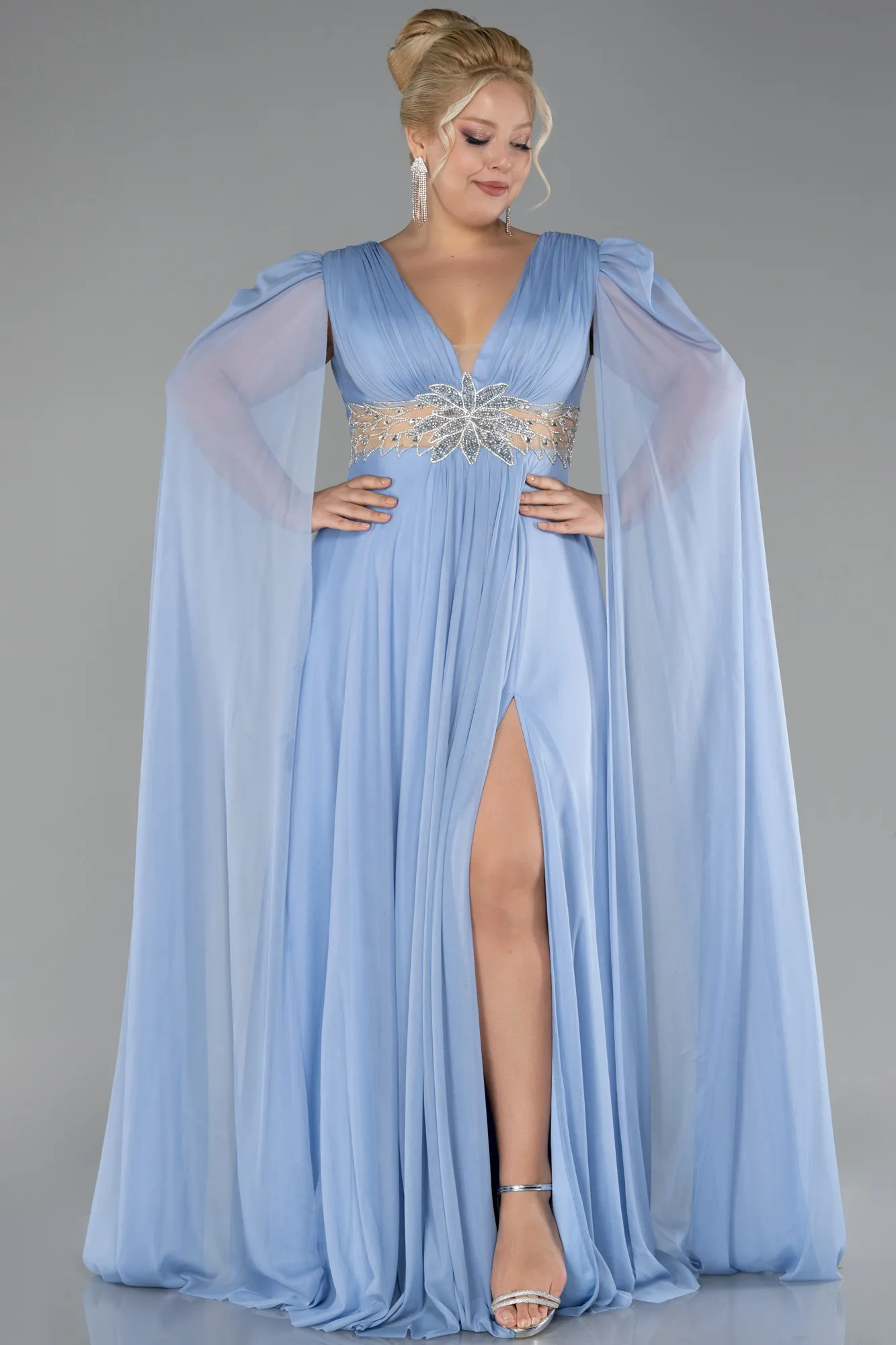 Ice Blue-Long Plus Size Engagement Dress ABU4259