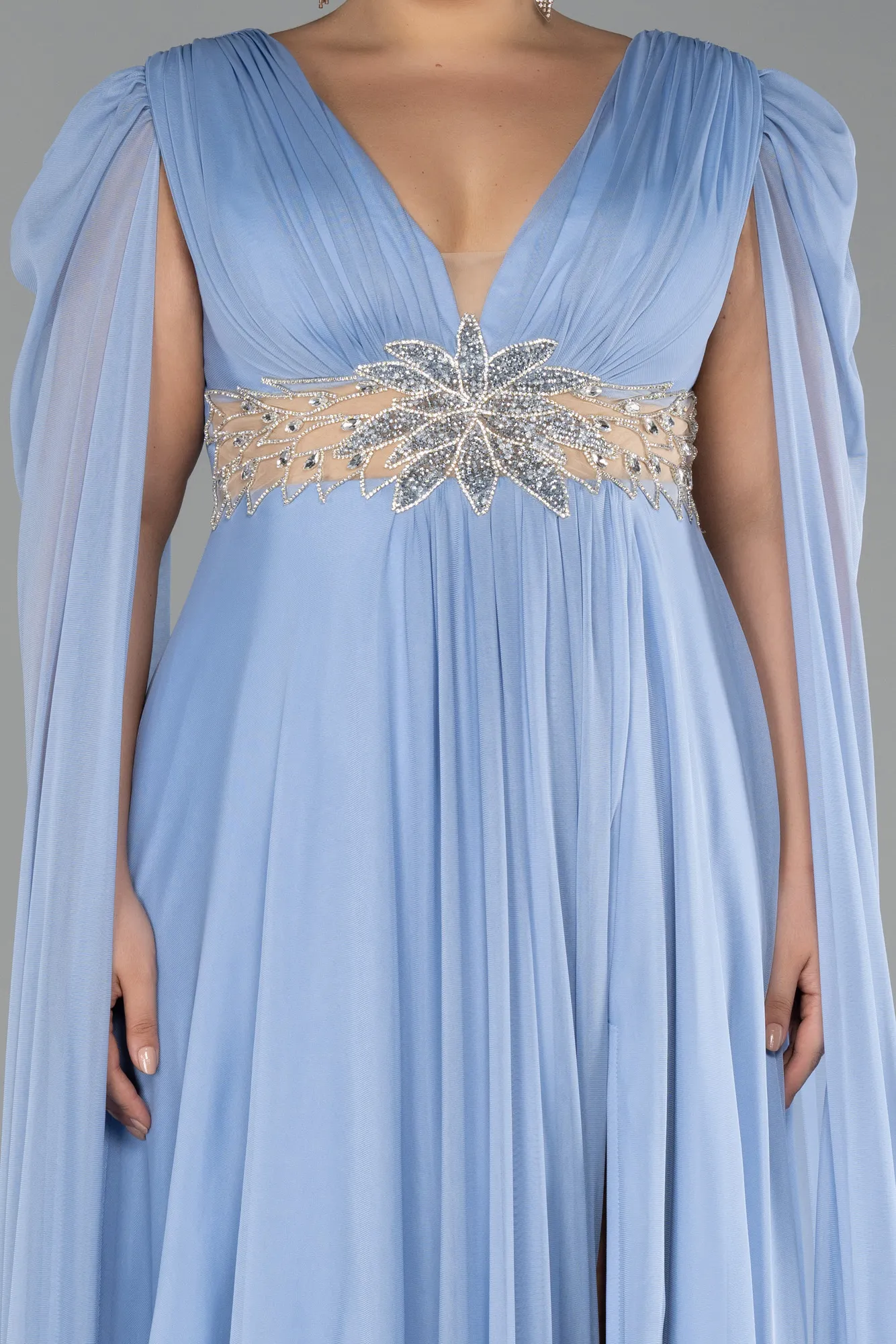 Ice Blue-Long Plus Size Engagement Dress ABU4259