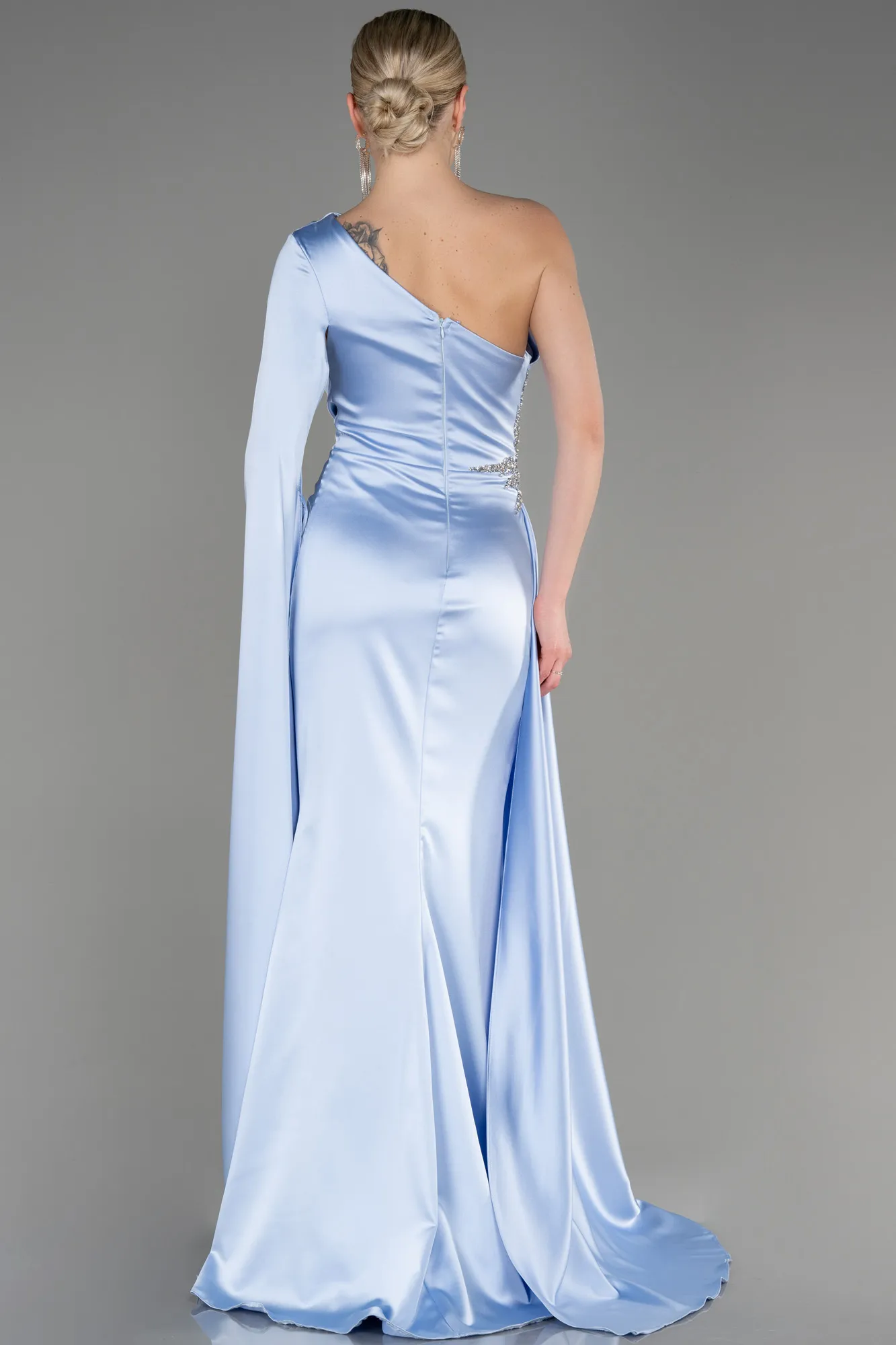 Ice Blue-Long Satin Evening Dress ABU3545