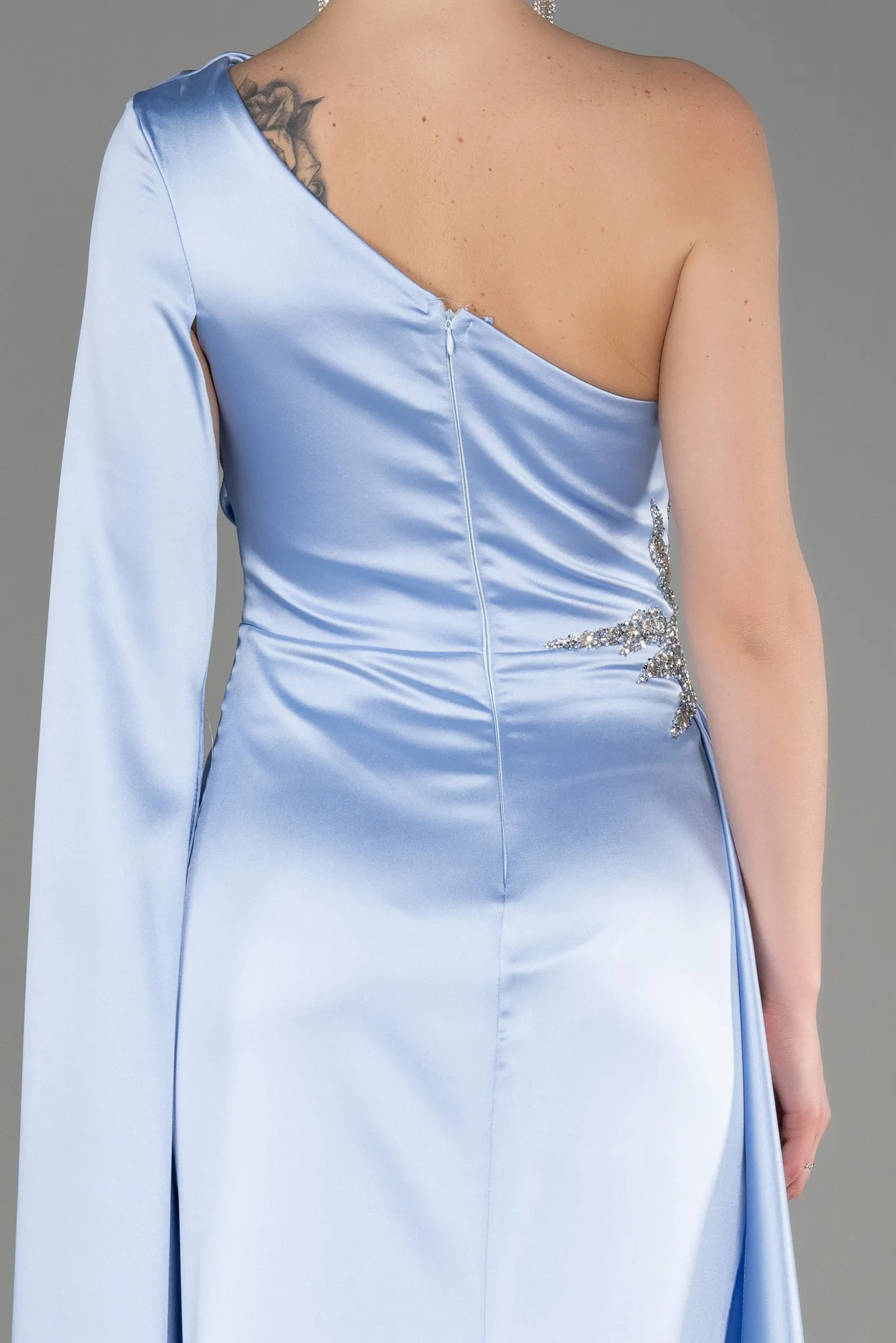 Ice Blue-Long Satin Evening Dress ABU3545
