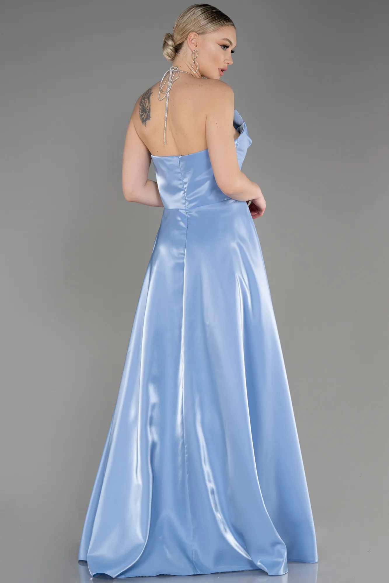Ice Blue-Long Satin Evening Dress ABU3755