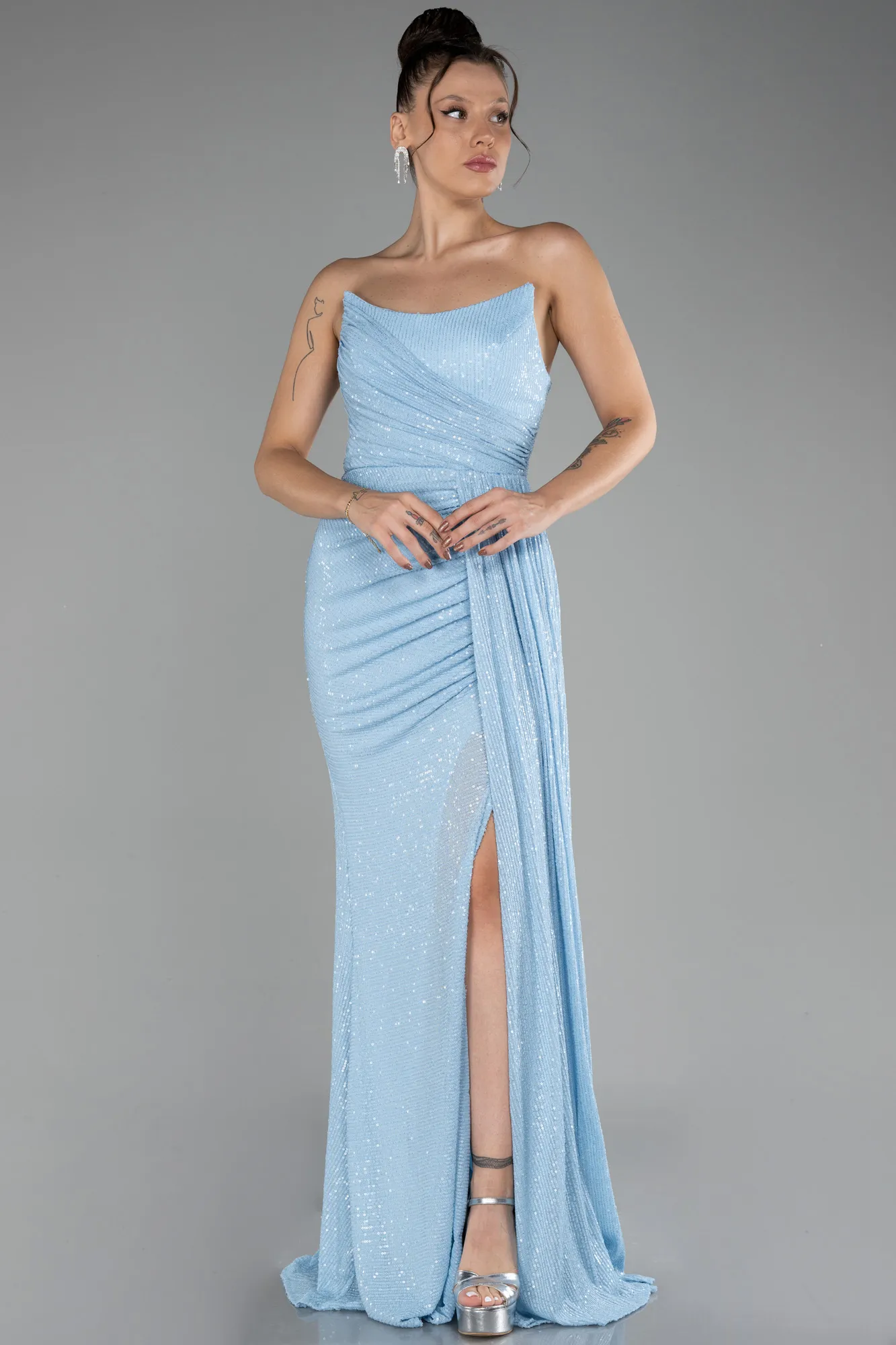 Ice Blue-Long Scaly Evening Dress ABU3134