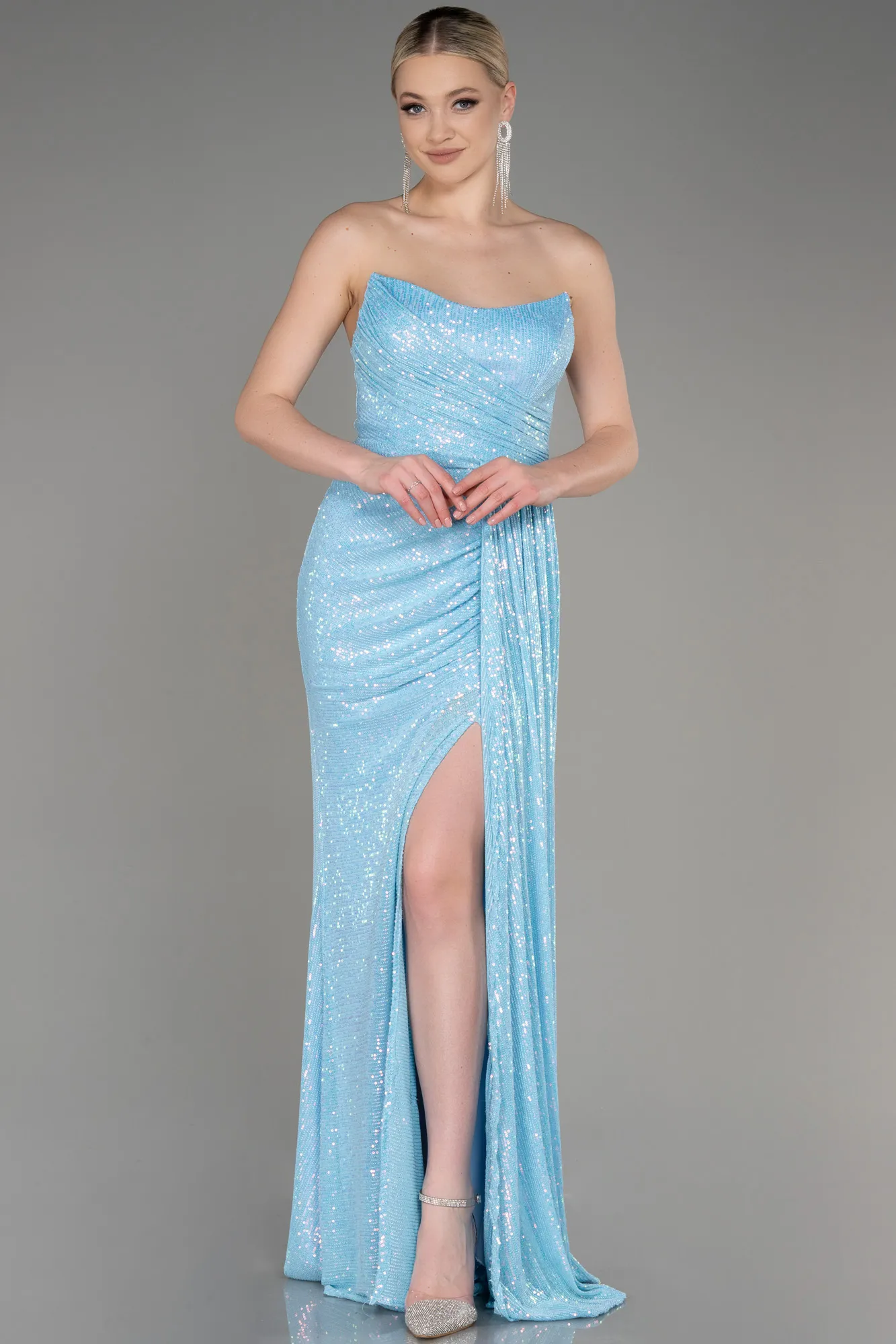 Ice Blue-Long Scaly Evening Dress ABU3134