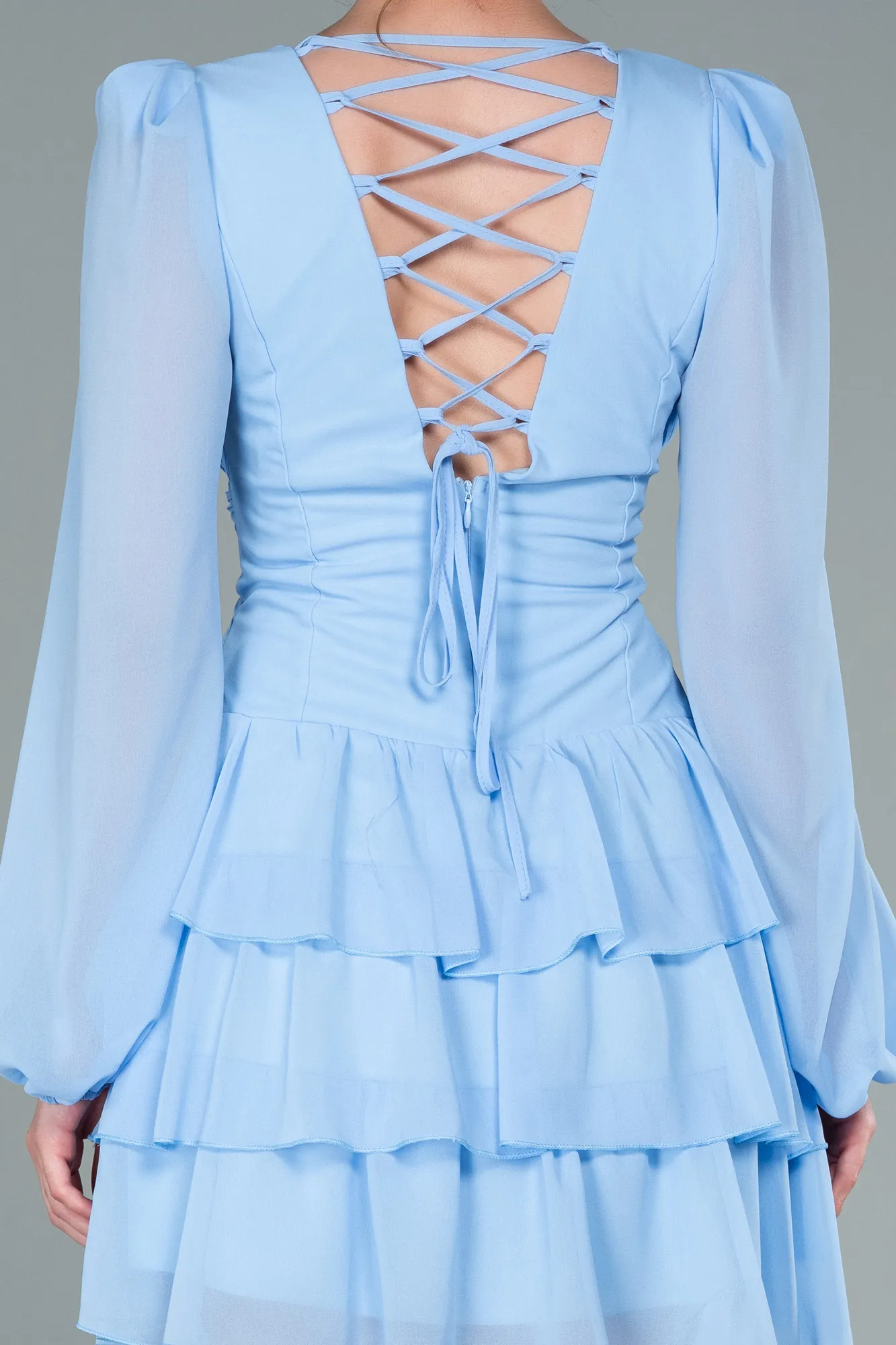 Ice Blue-Mini Chiffon Invitation Dress ABK1899