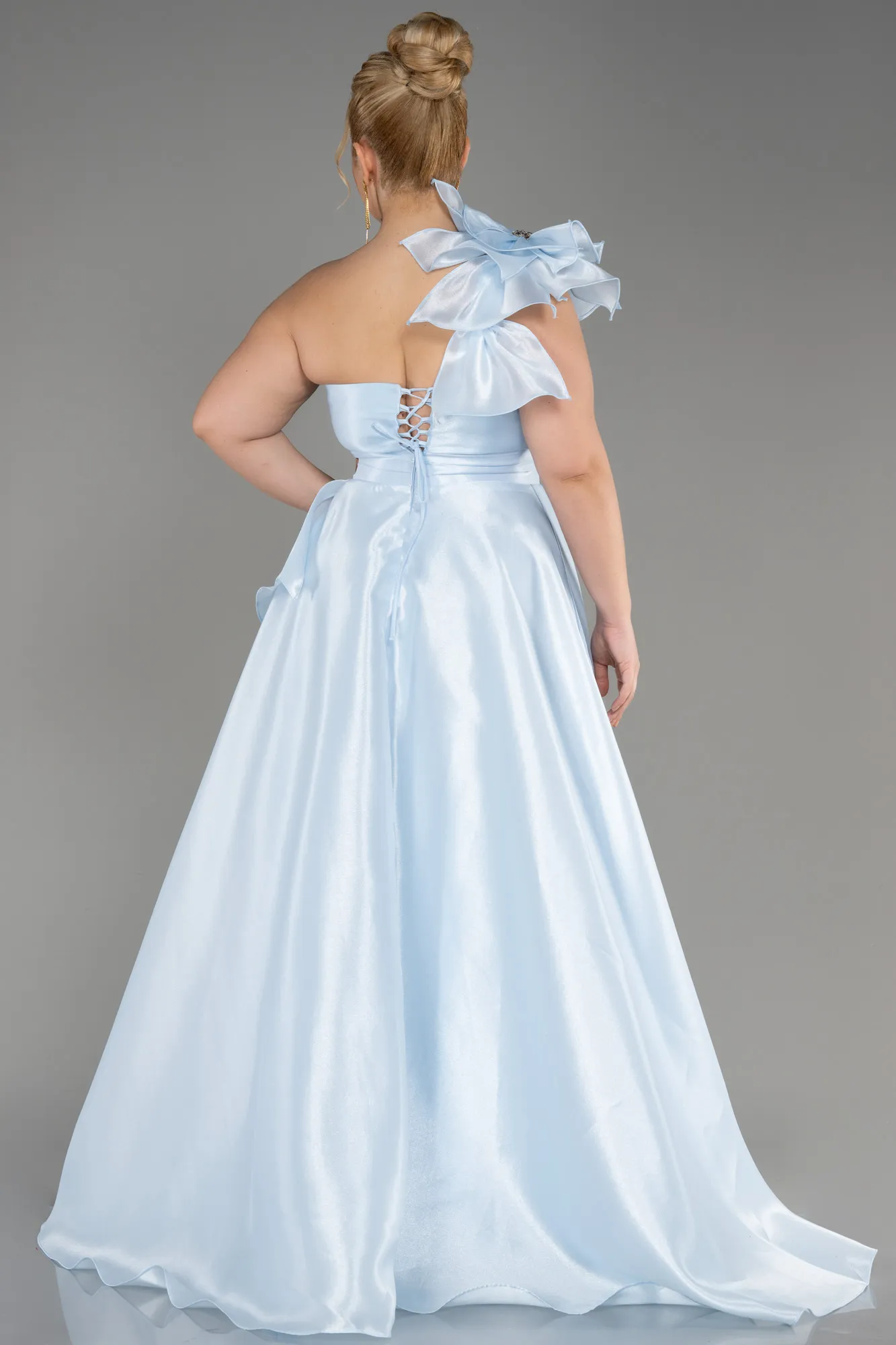 Ice Blue-One Shoulder Long Plus Size Prom Dress ABU3940